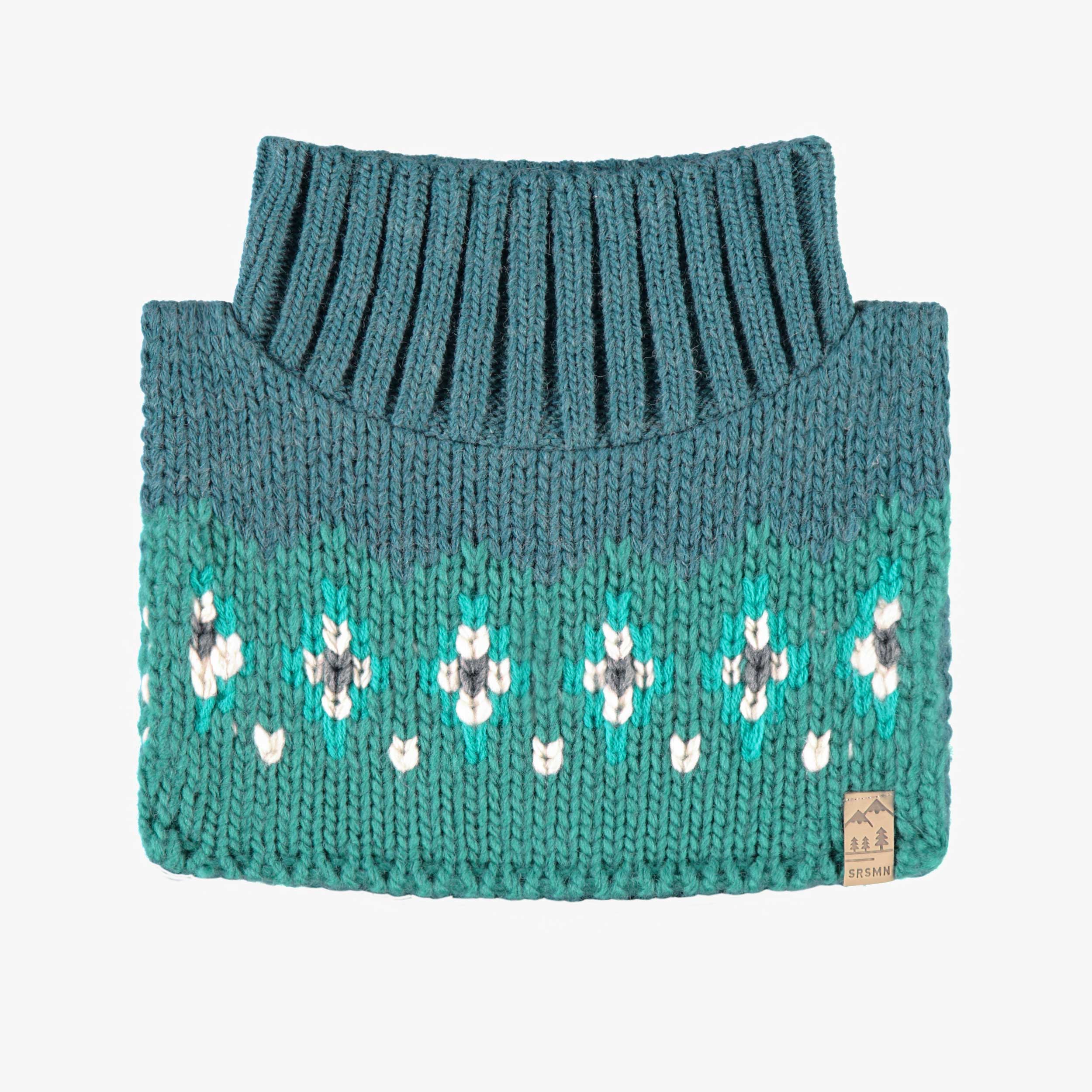 Cache-cou turquoise en tricot avec motifs, enfant