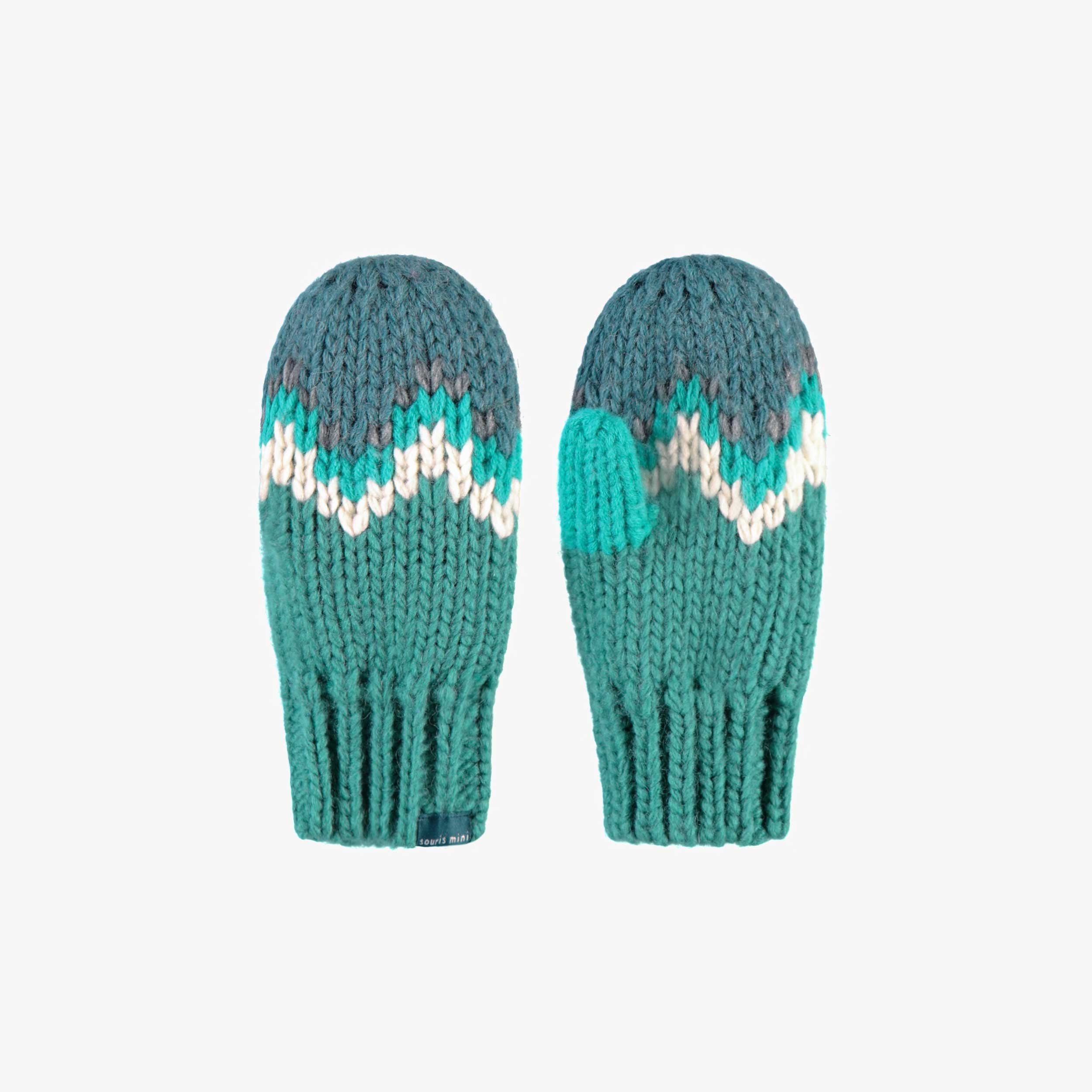 Mitaines turquoise en tricot avec motifs, enfant
