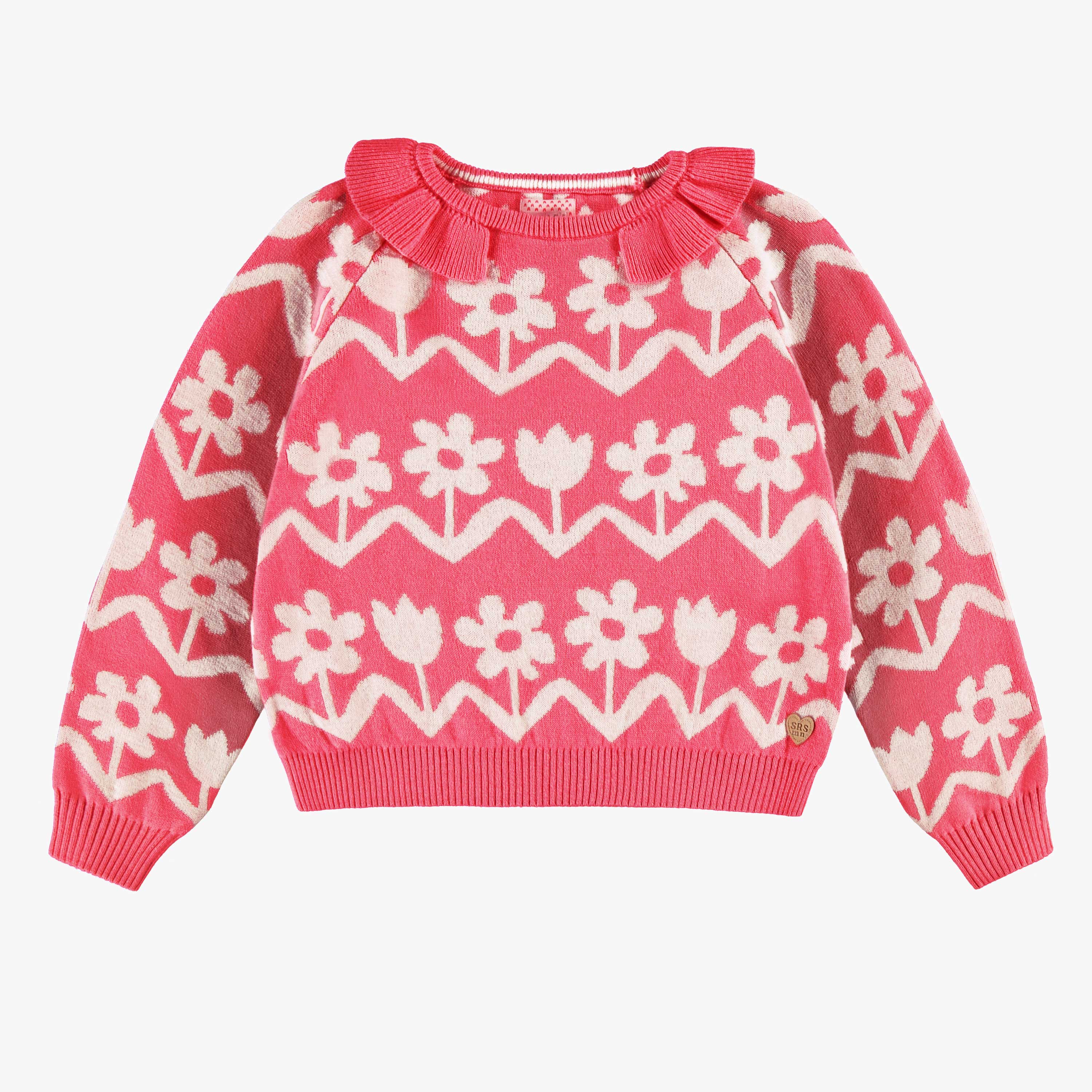 Chandail en tricot rose avec motif floral, enfant