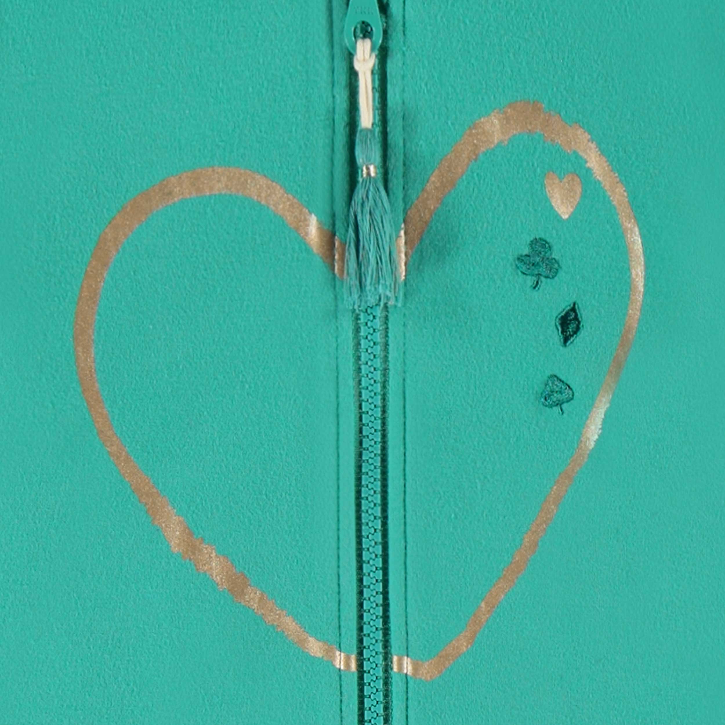 Zoom imprimé de la veste à capuchon turquoise, enfant