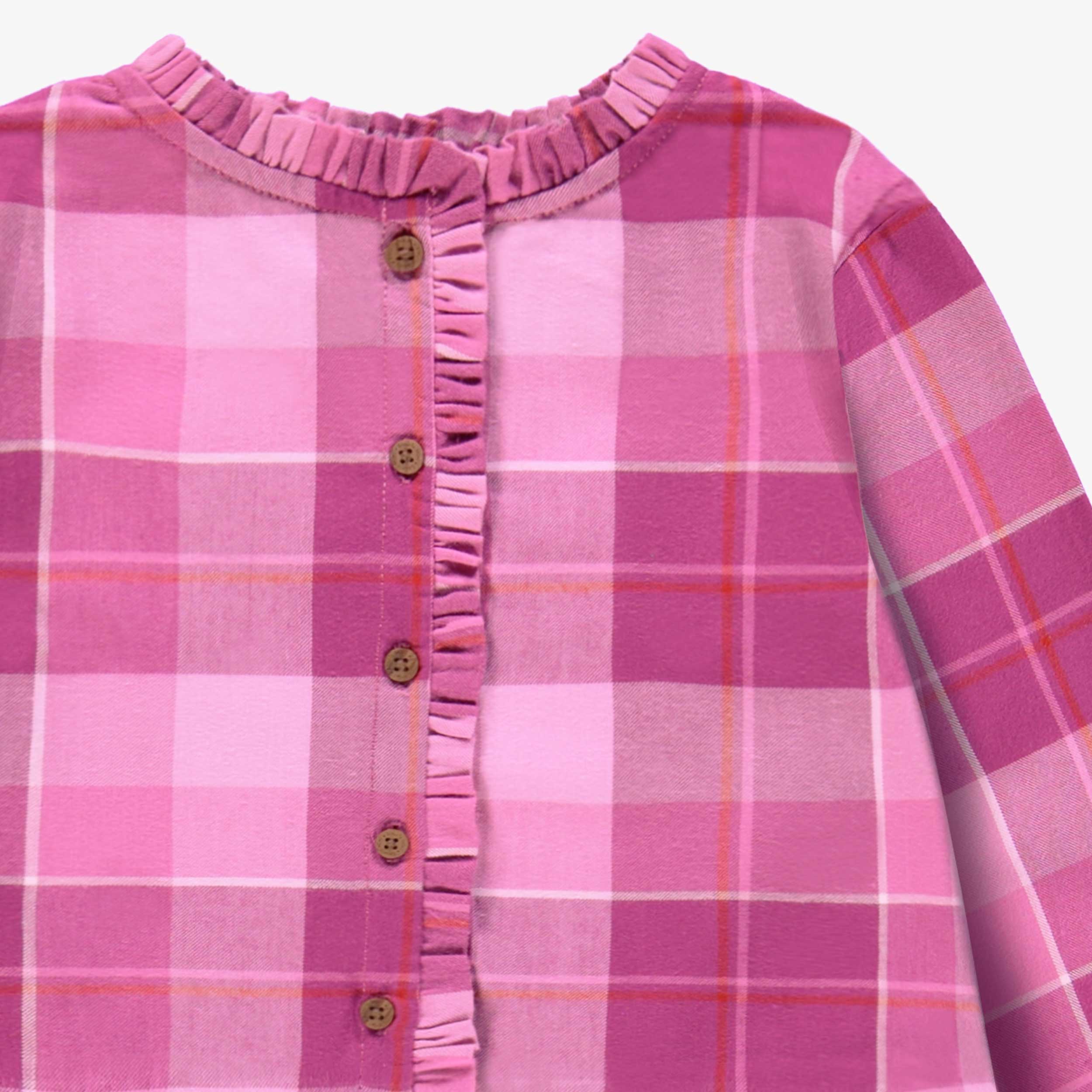 Zoom de la robe mauve à carreaux, enfant