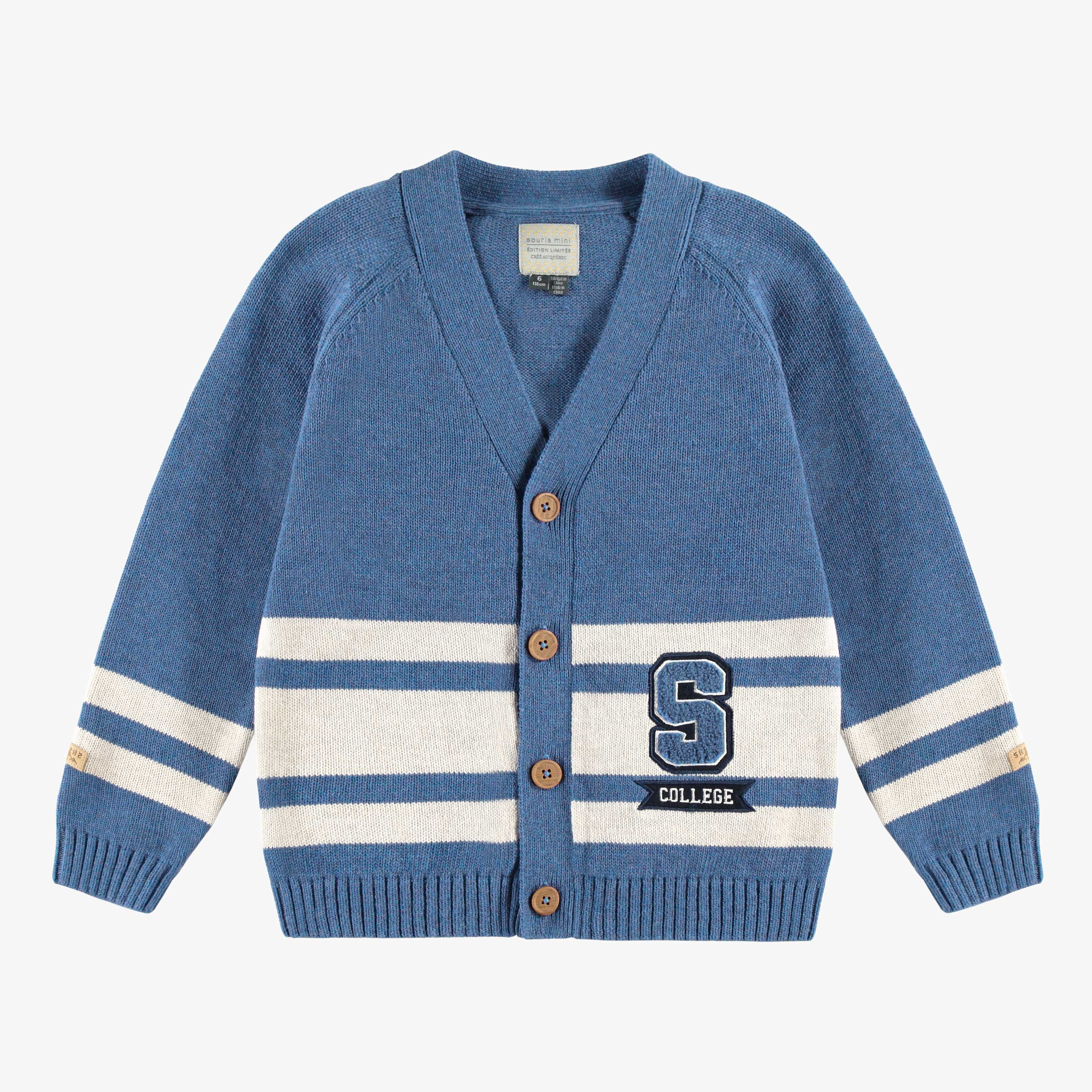 Cardigan bleu en tricot avec rayures, enfant