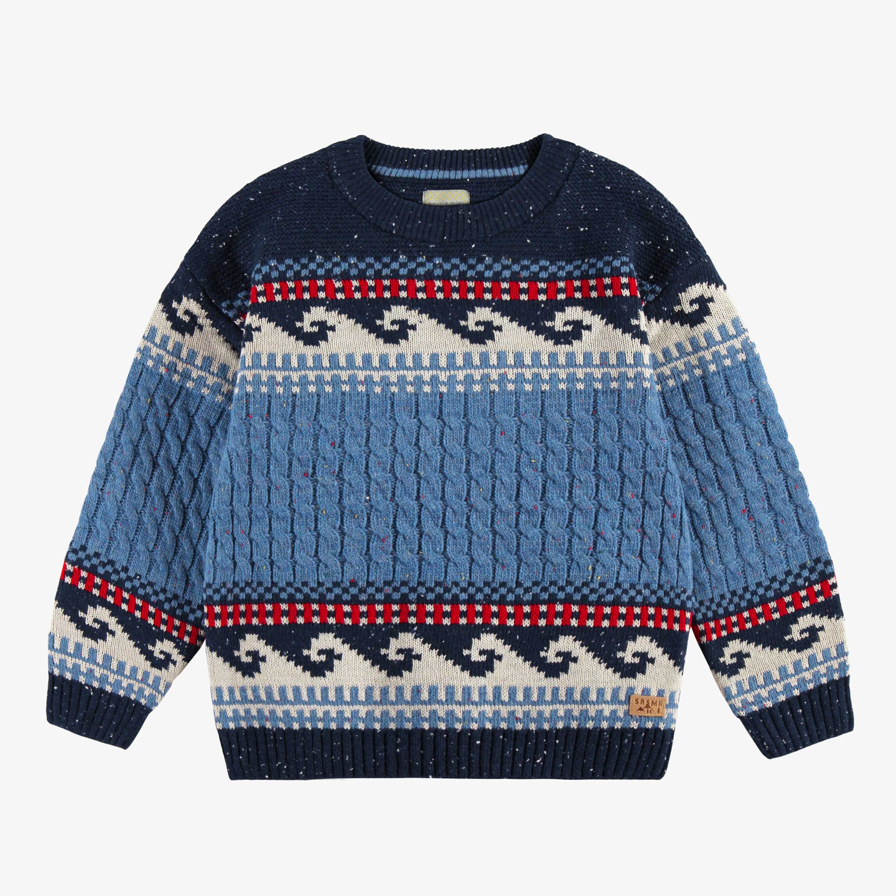 Chandail bleu en tricot torsadé, enfant - Souris Mini