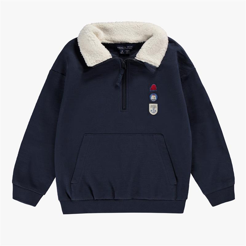 Chandail bleu marine avec zip 1/4, enfant - Souris Mini