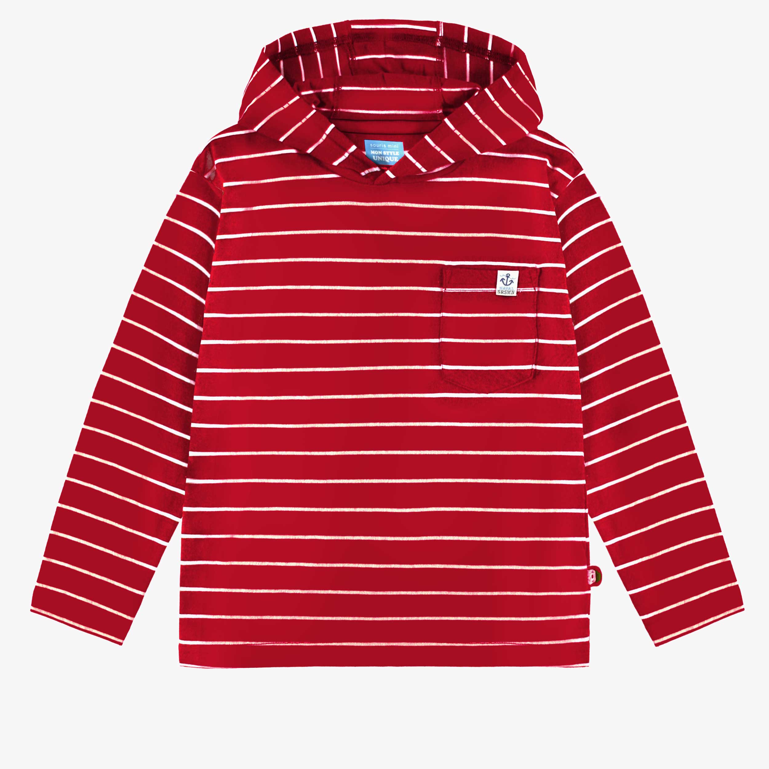T-shirt rouge à rayures avec capuchon, enfant