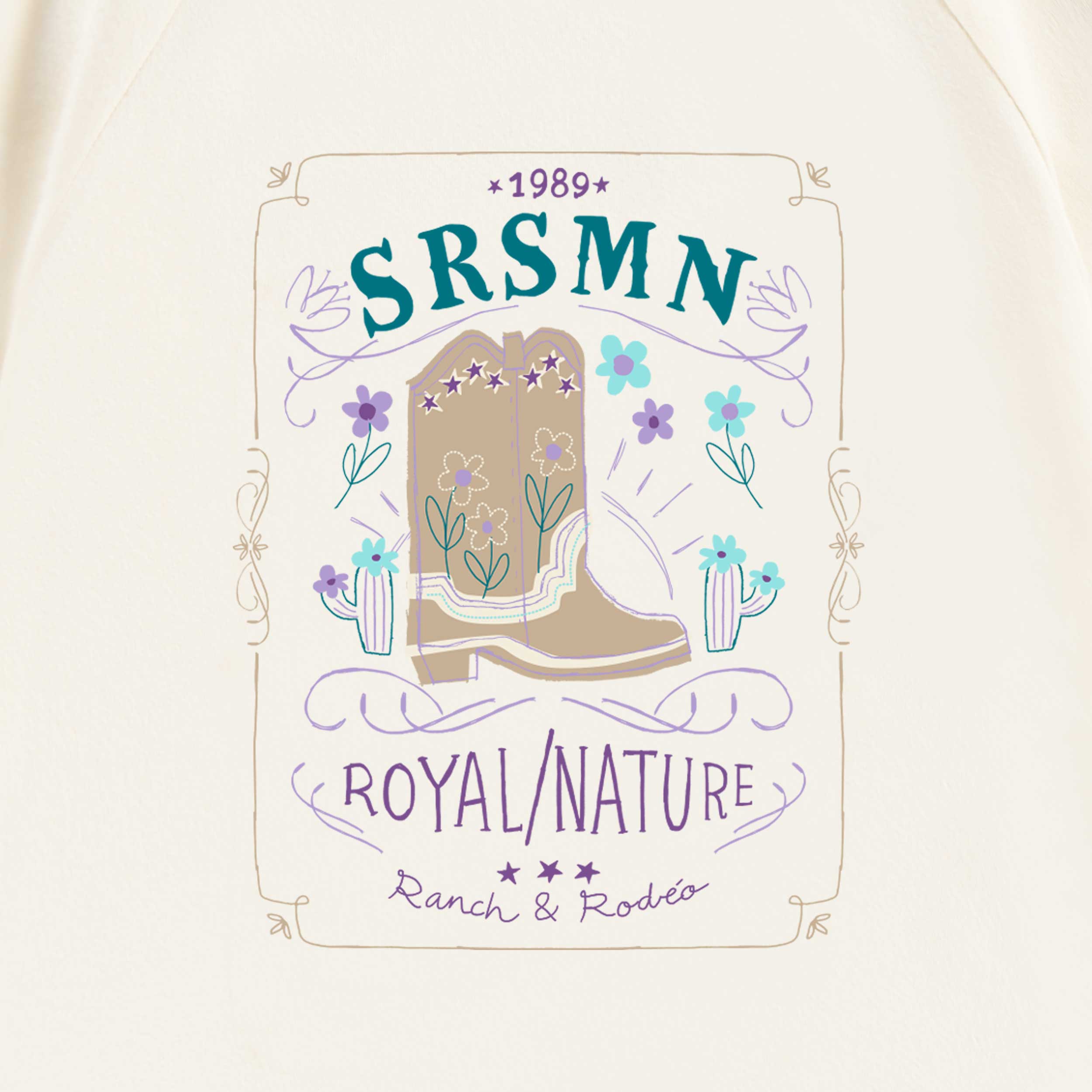 Zoom détails du t-shirt beige avec illustration, enfant