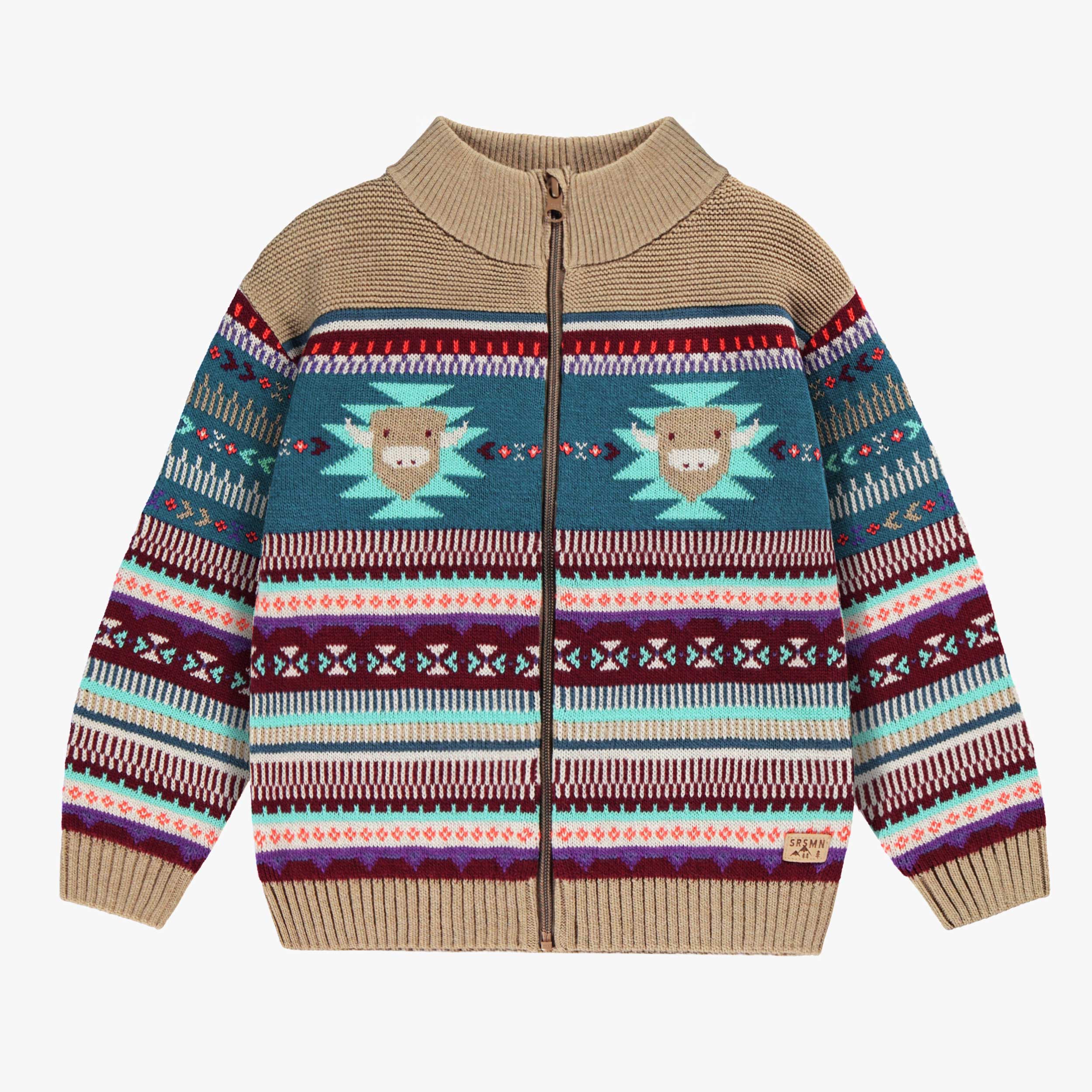 Veste beige en tricot avec motifs, enfant