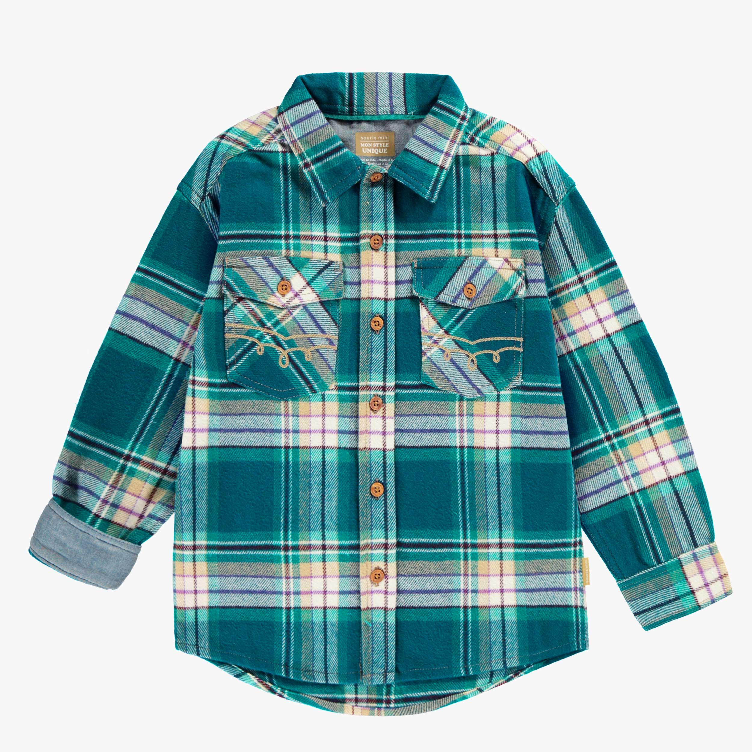 Chemise turquoise à carreaux, enfant