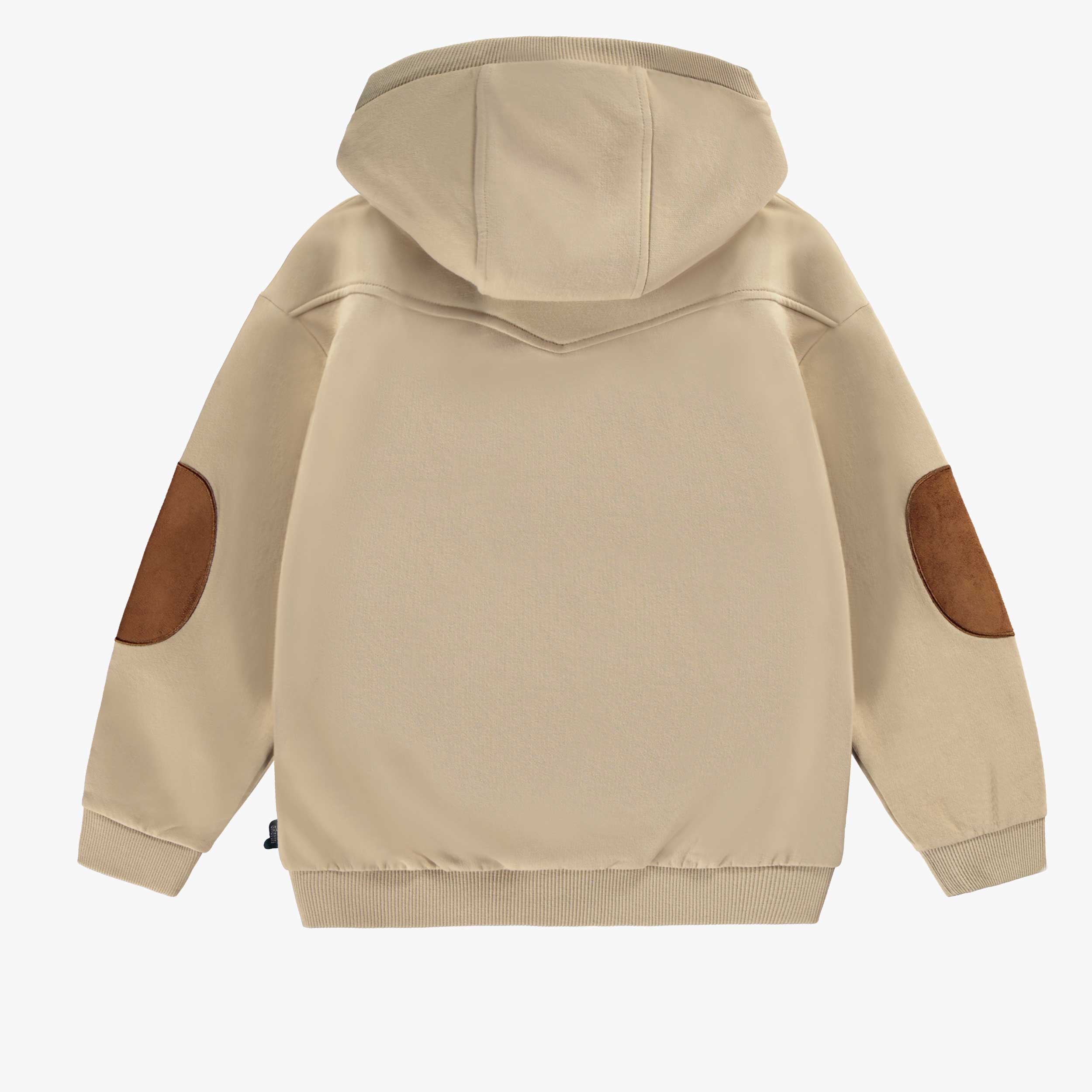 Dos de la veste beige sable avec capuchon, enfant