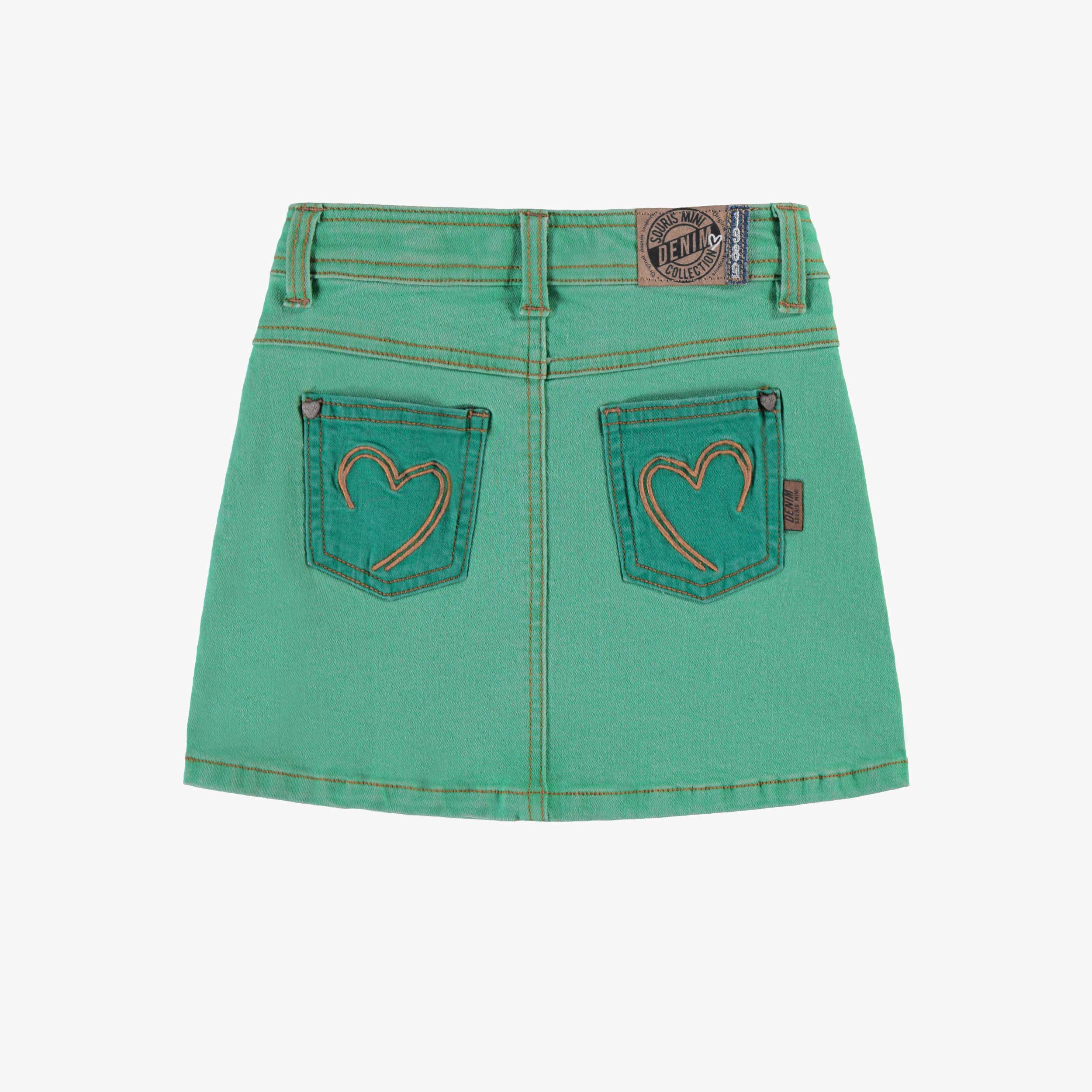 Dos de la jupe turquoise en denim, enfant