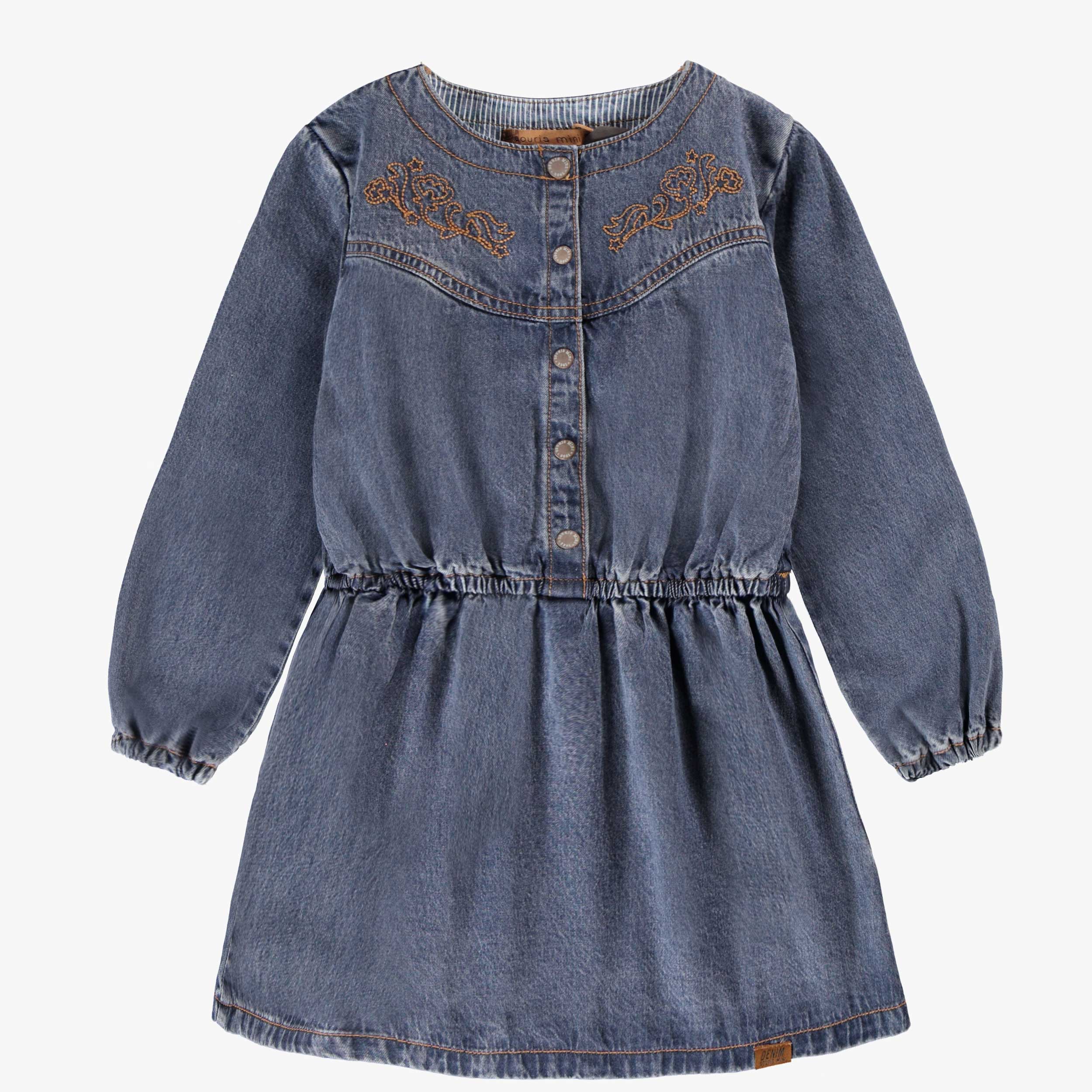 Robe bleue en denim avec broderies, enfant