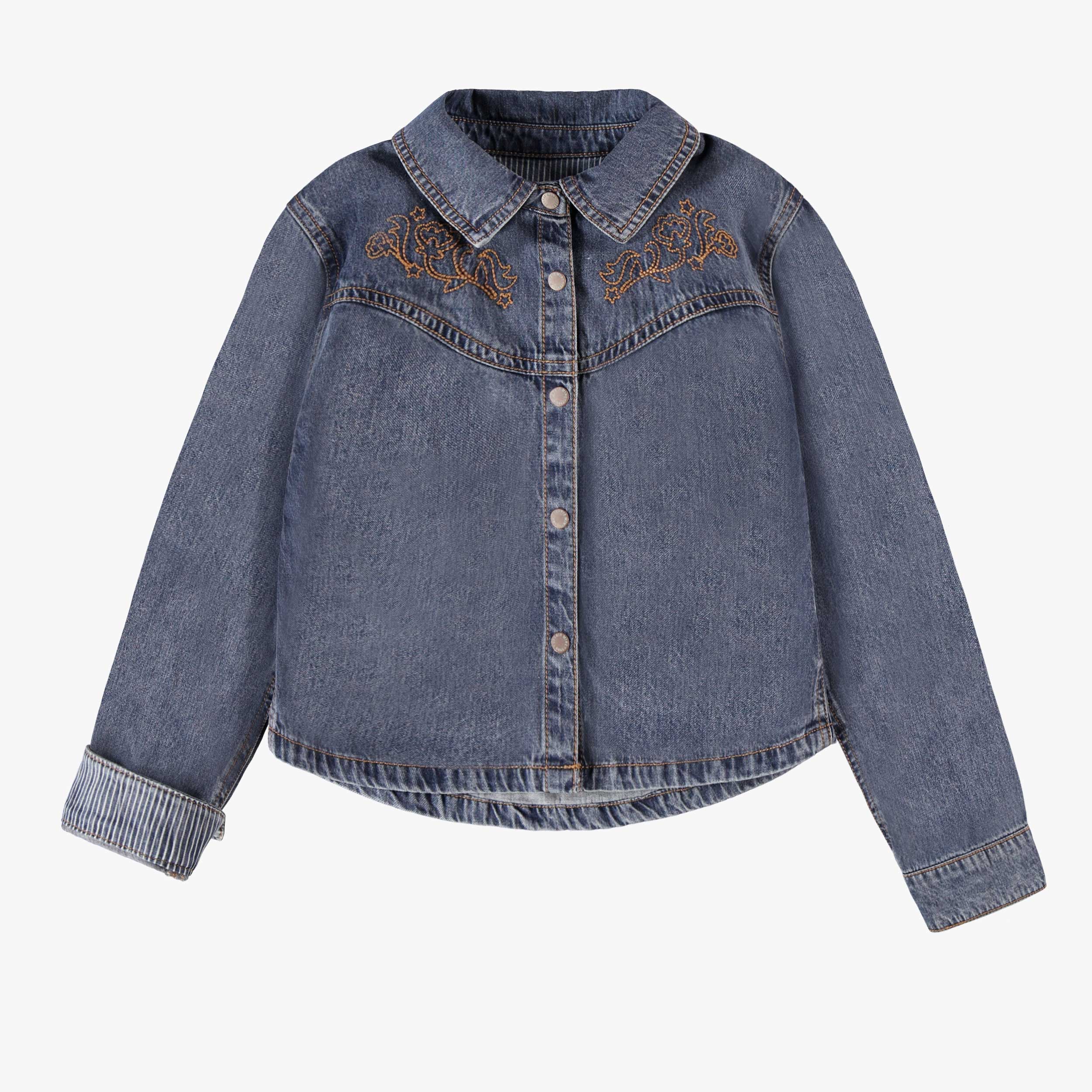 Chemise bleue en denim avec broderies, enfant