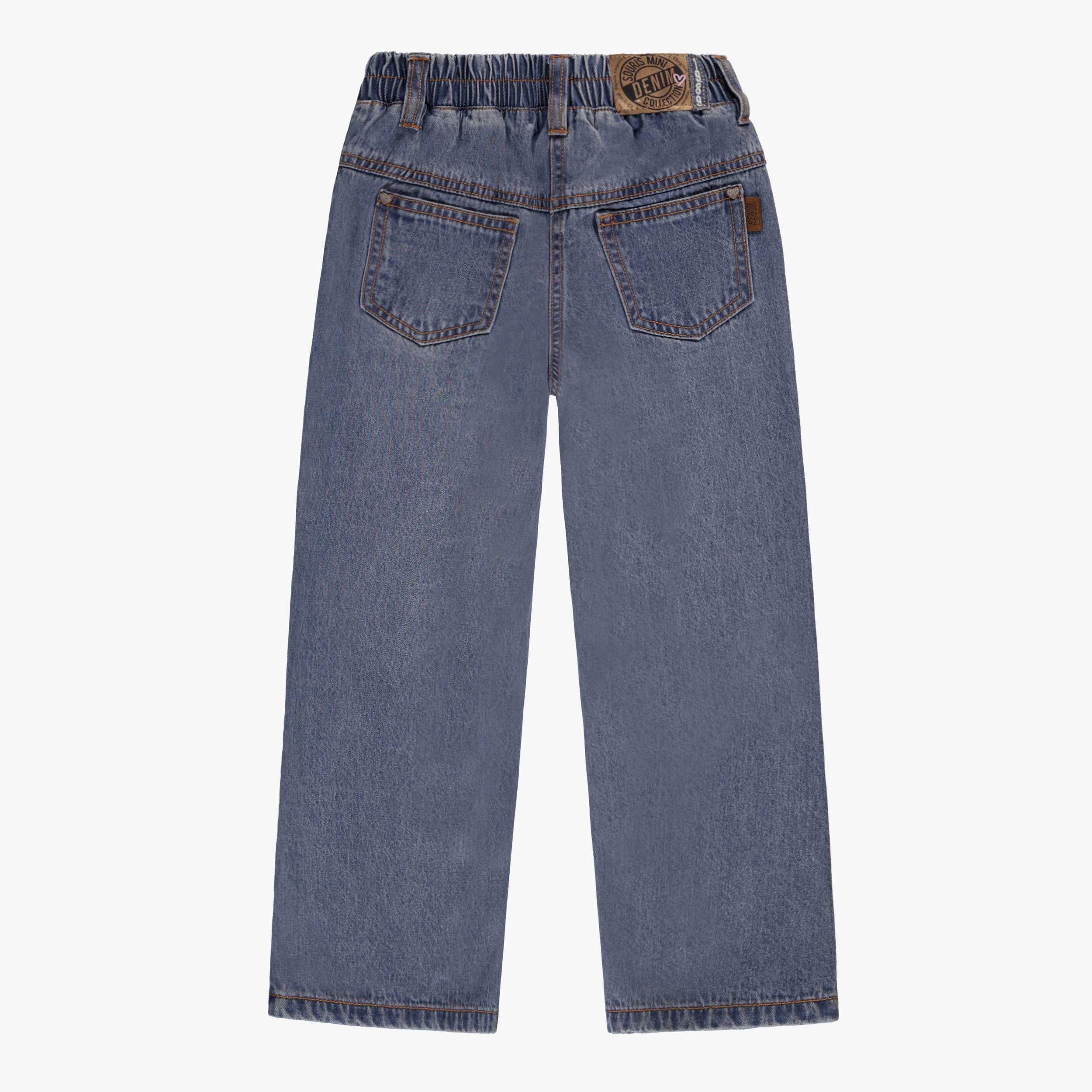 Dos du jean bleu coupe décontractée, enfant