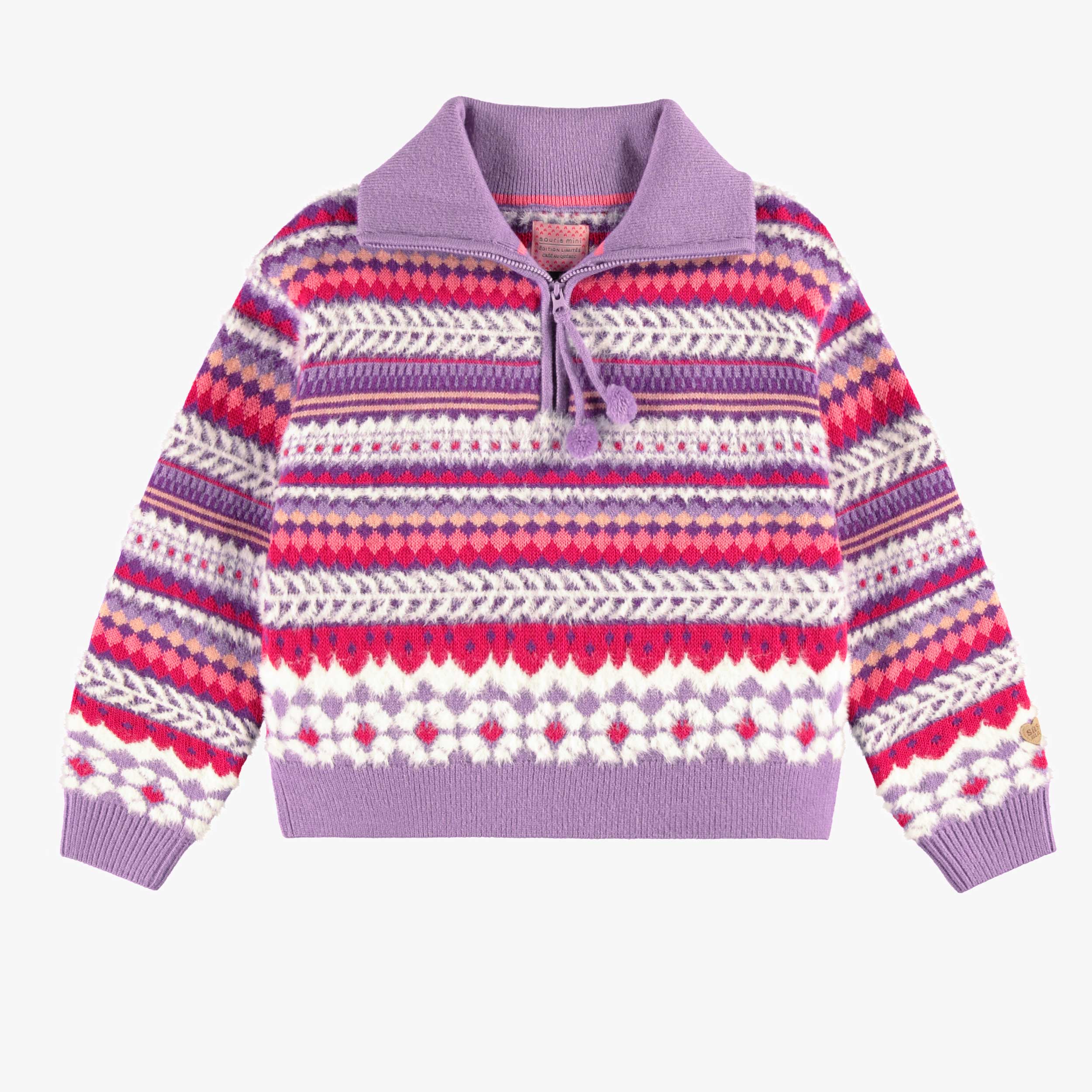 Chandail mauve en tricot avec motifs, enfant