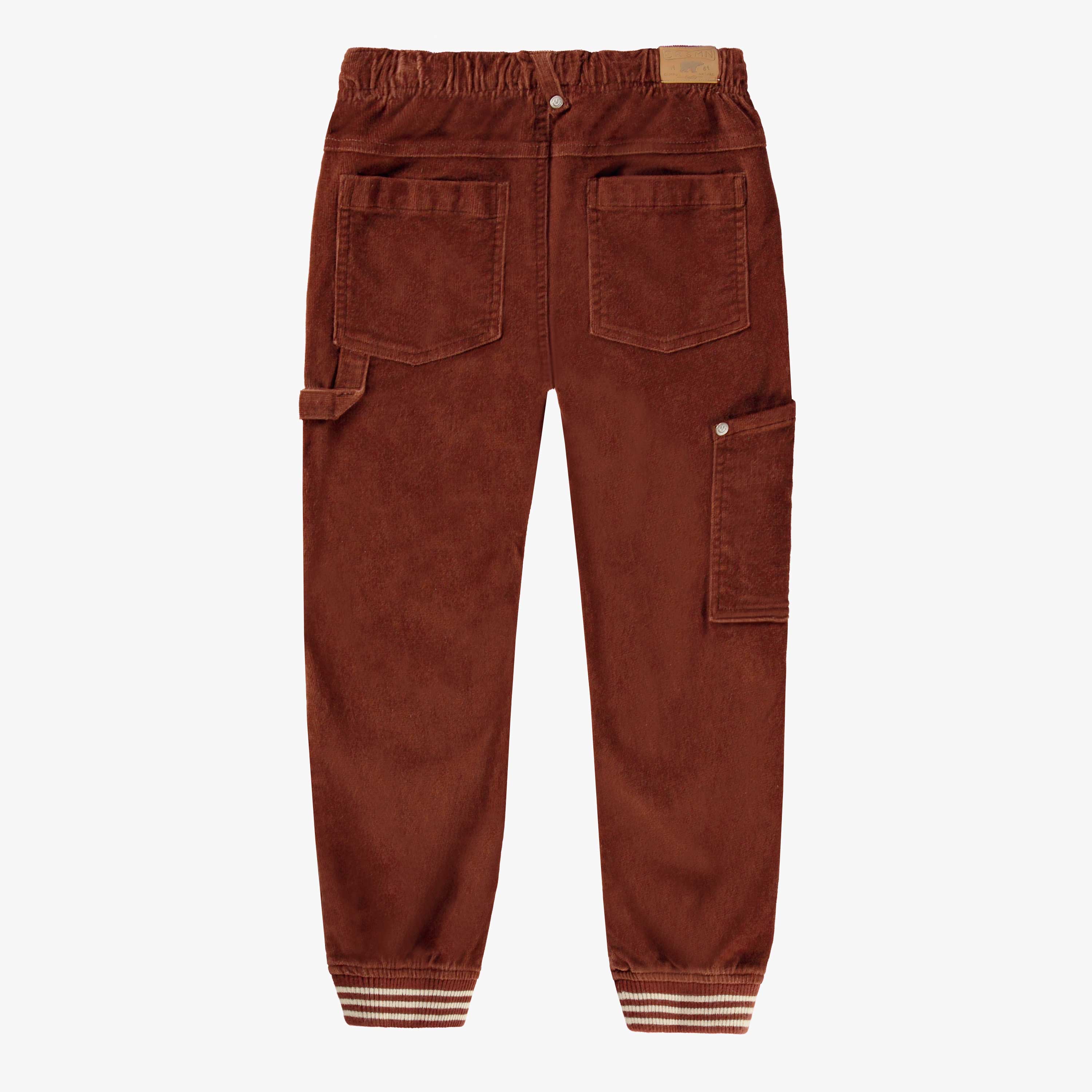 Dos du pantalon brun en velours côtelé, enfant