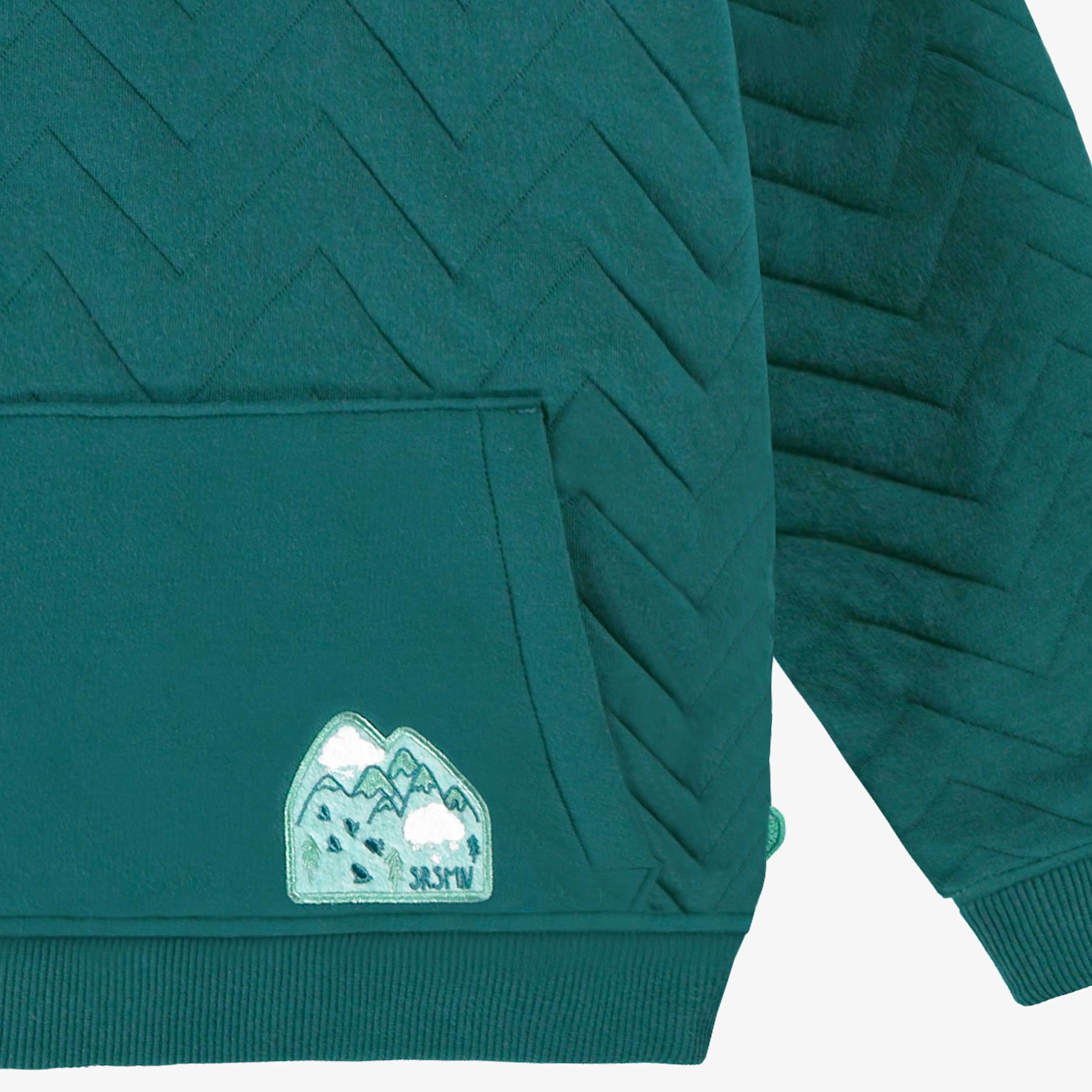 Zoom détails du chandail bleu sarcelle en jersey matelassé, enfant