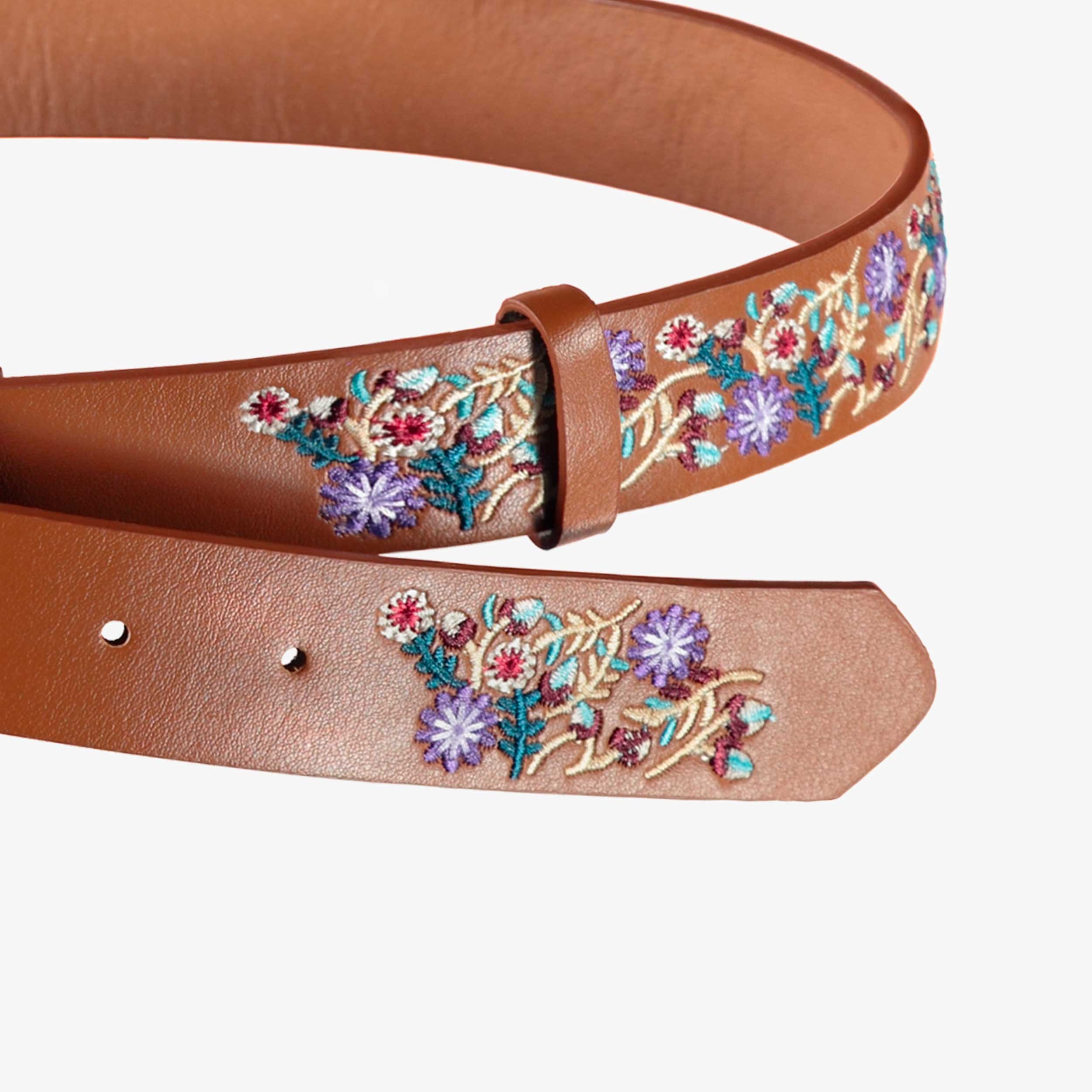 Ceinture brune en faux cuir avec broderies, enfant