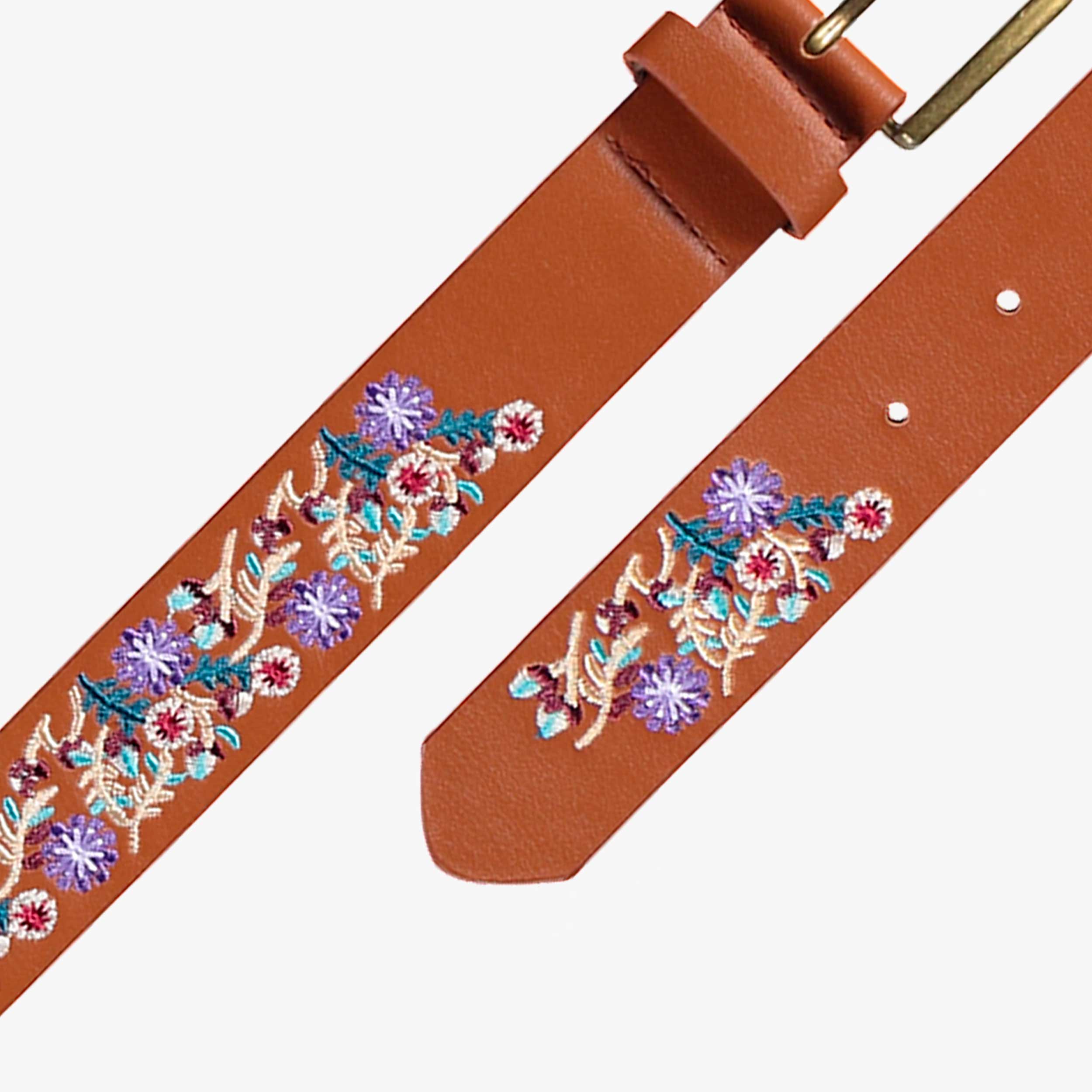 Ceinture brune en faux cuir avec broderies, enfant