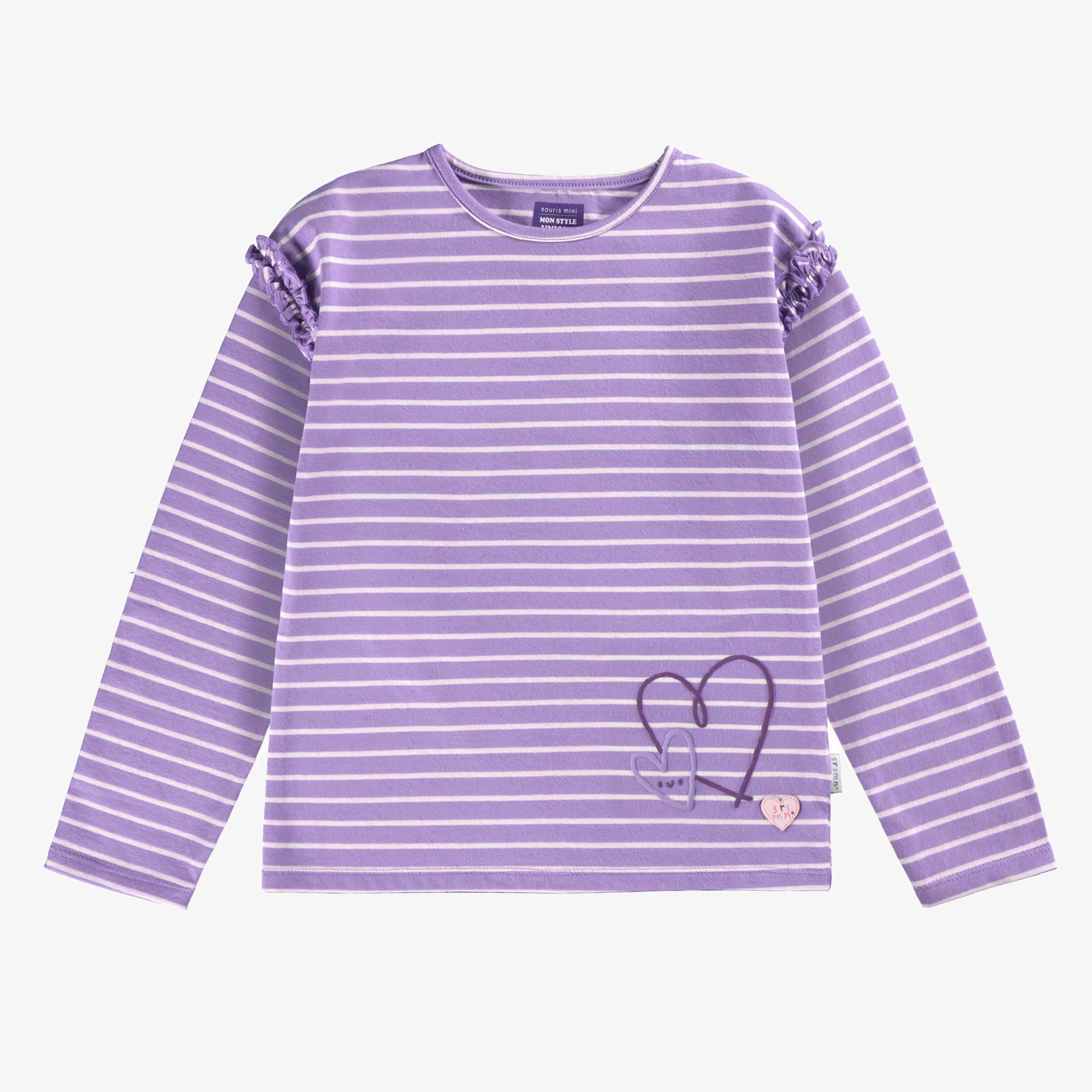 T-shirt mauve à rayures, enfant