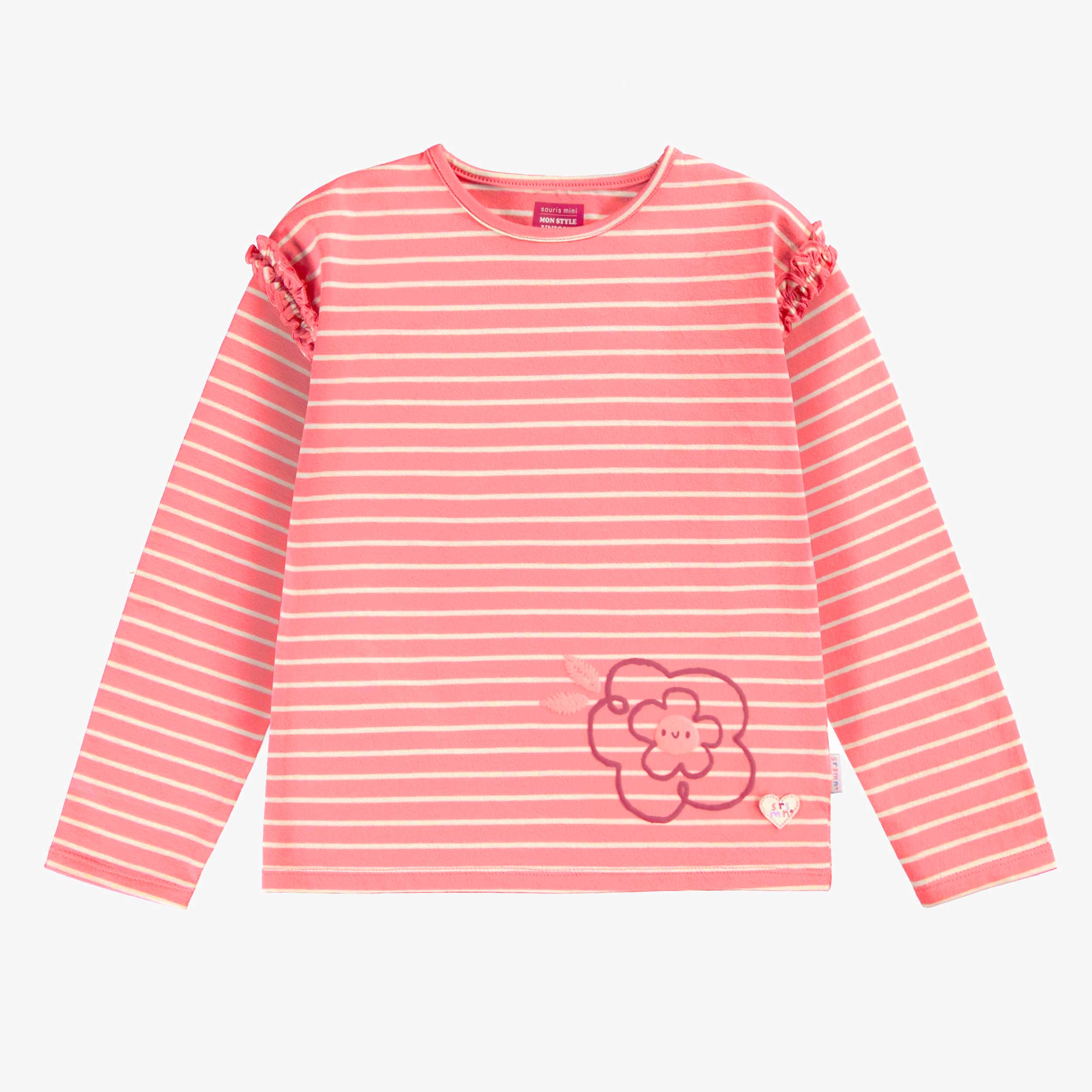 T-shirt rose à rayures, enfant