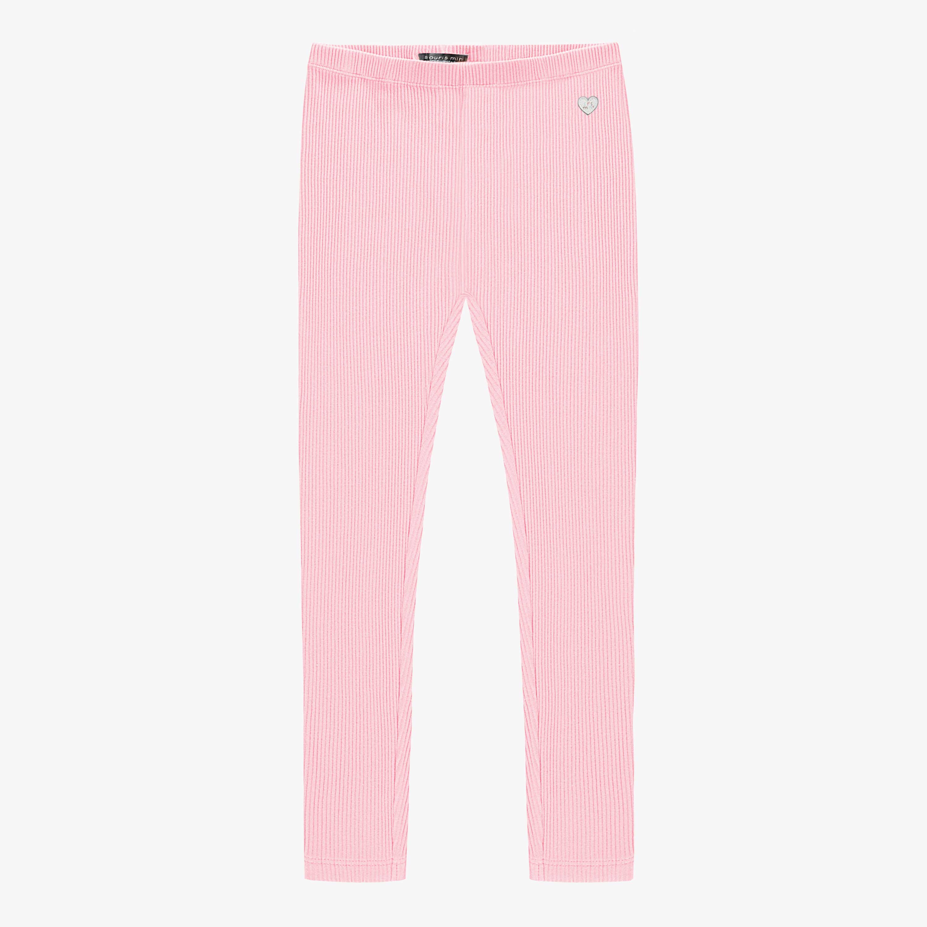 Legging rose pâle en tricot côtelé, enfant