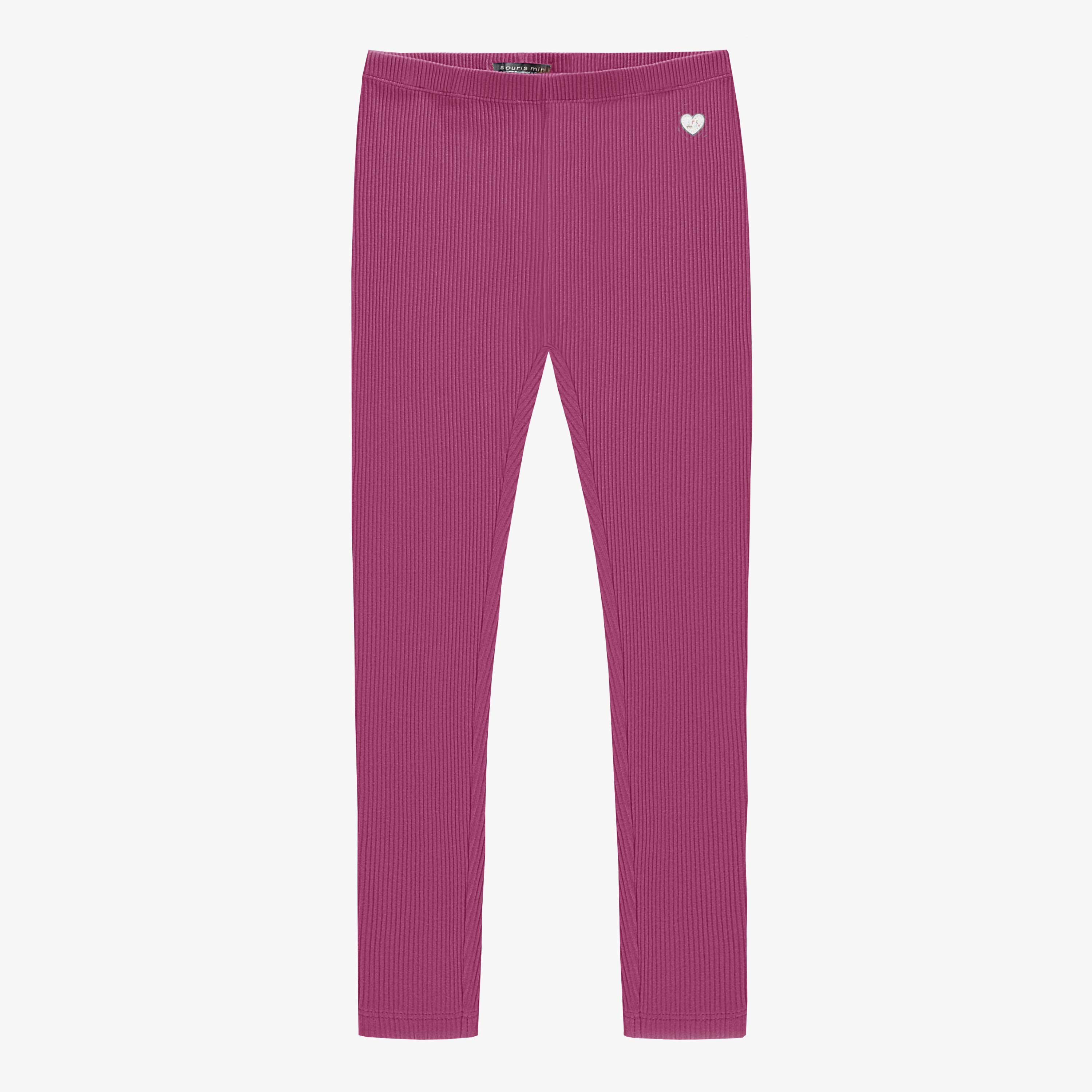 Legging mauve en tricot côtelé, enfant