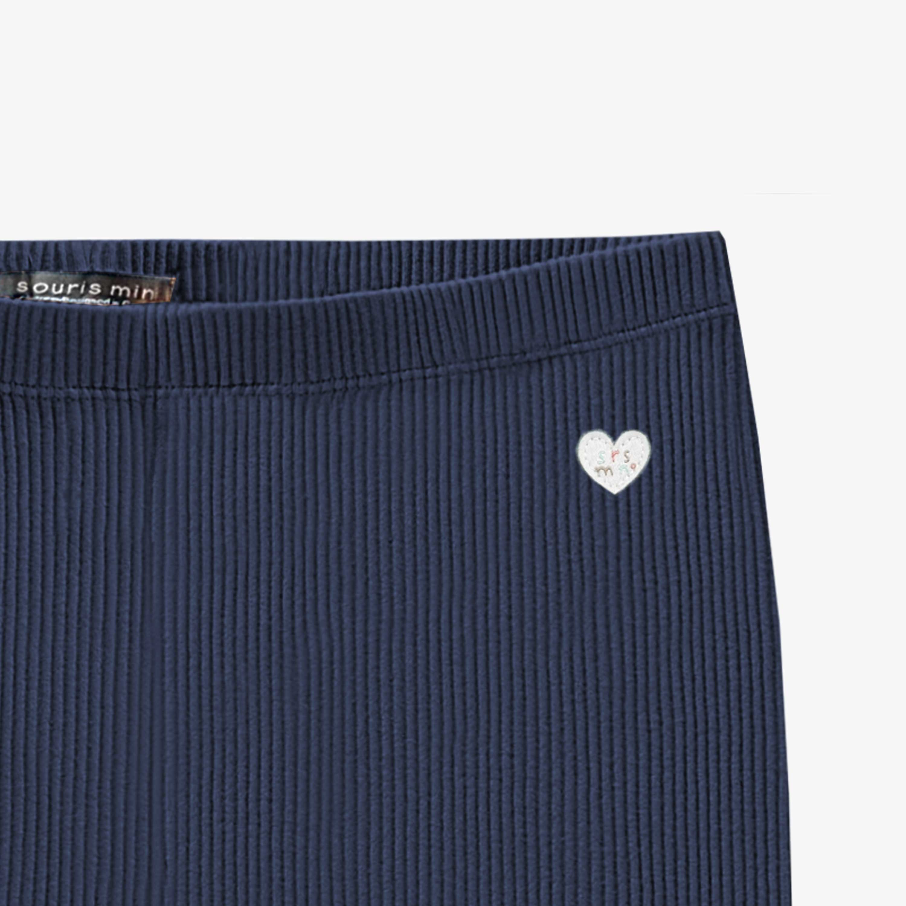 Zoom détails du legging bleu marine en tricot côtelé, enfant