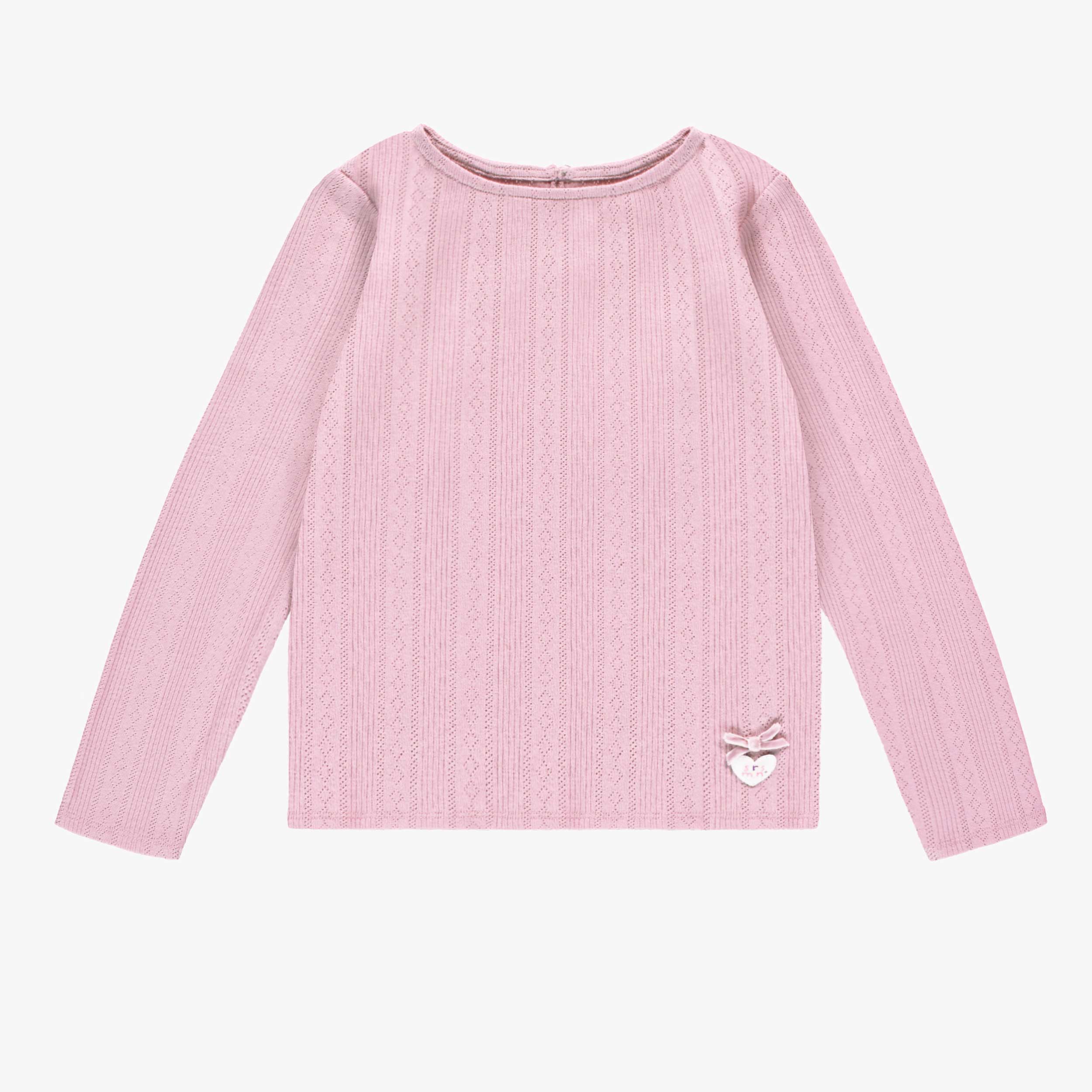 T-shirt rose à motif pointelle, enfant