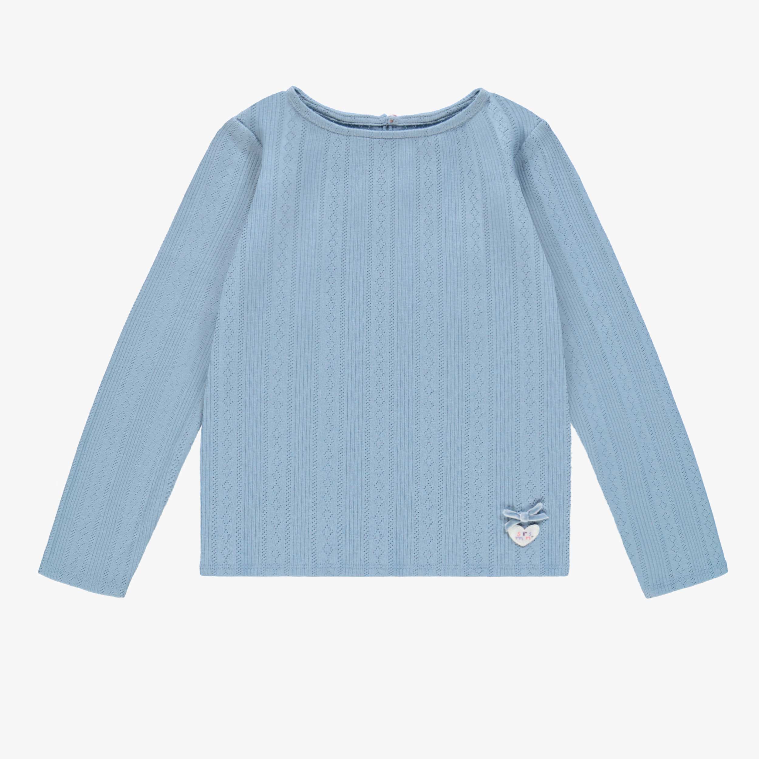 T-shirt bleu à motif pointelle, enfant
