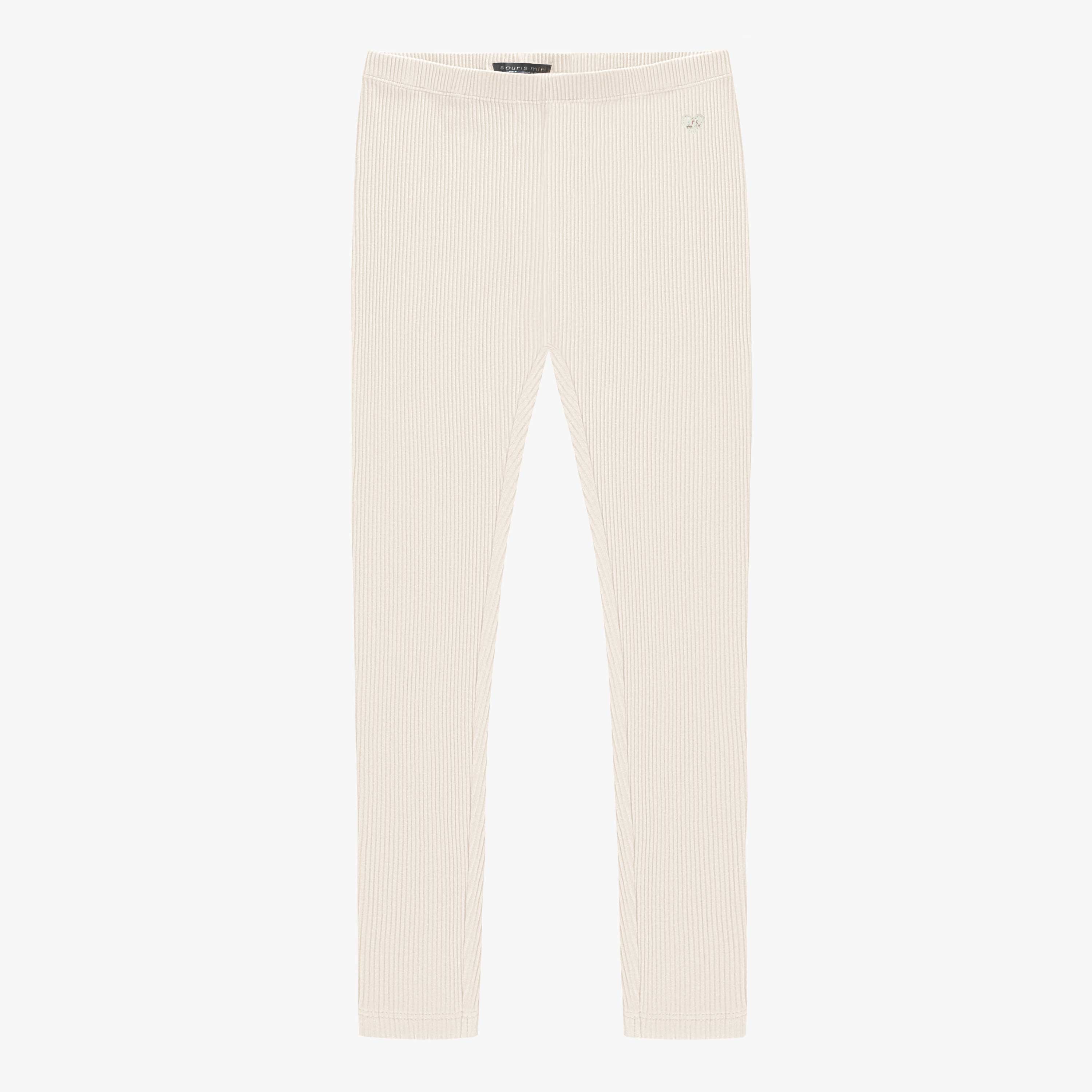 Legging crème en tricot côtelé, enfant