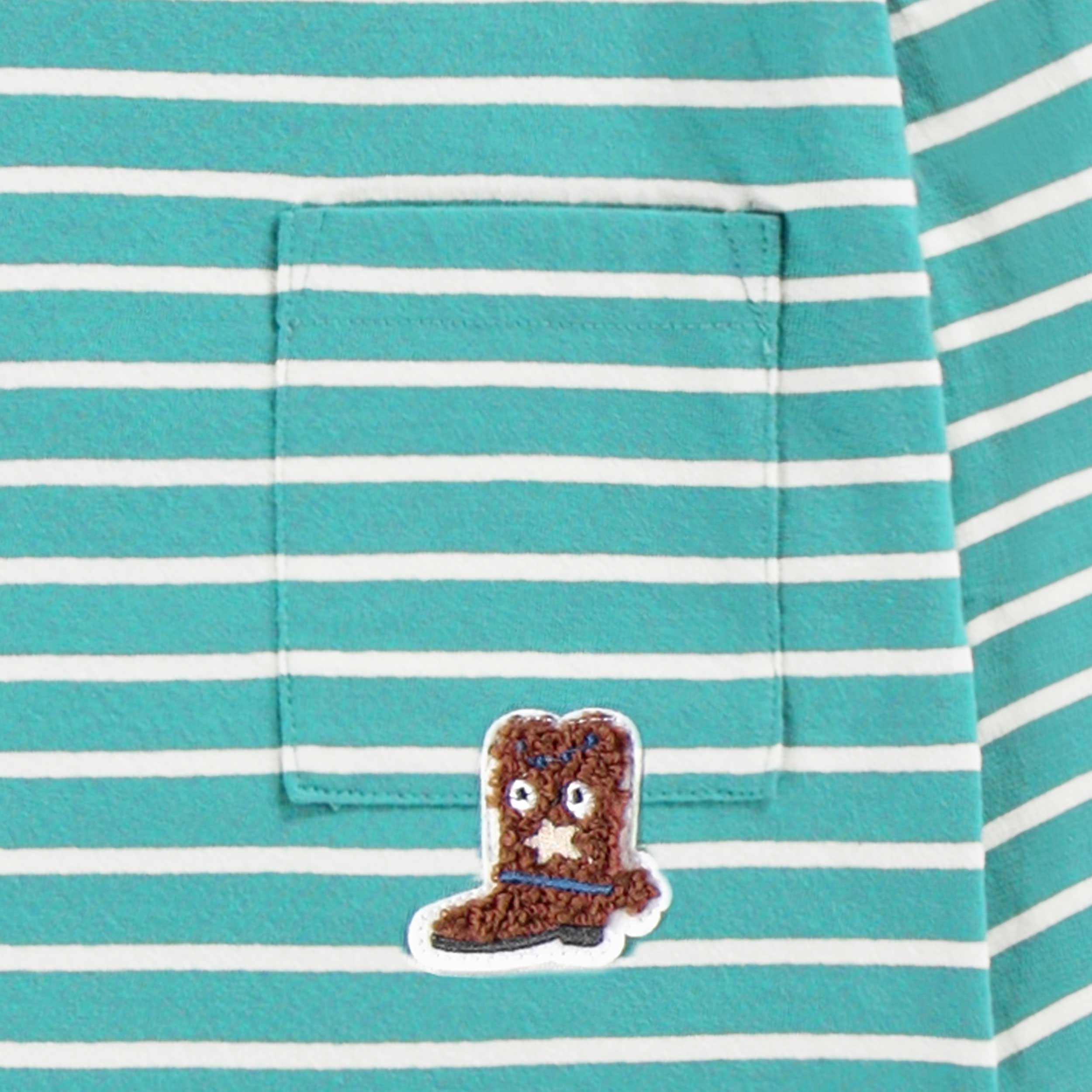 Zoom écusson du t-shirt turquoise à rayures, enfant