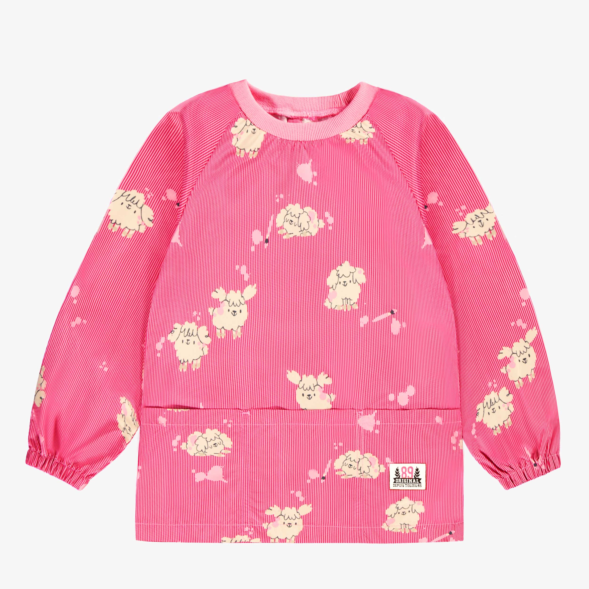 Pink smock with stripes and dog all over print, child