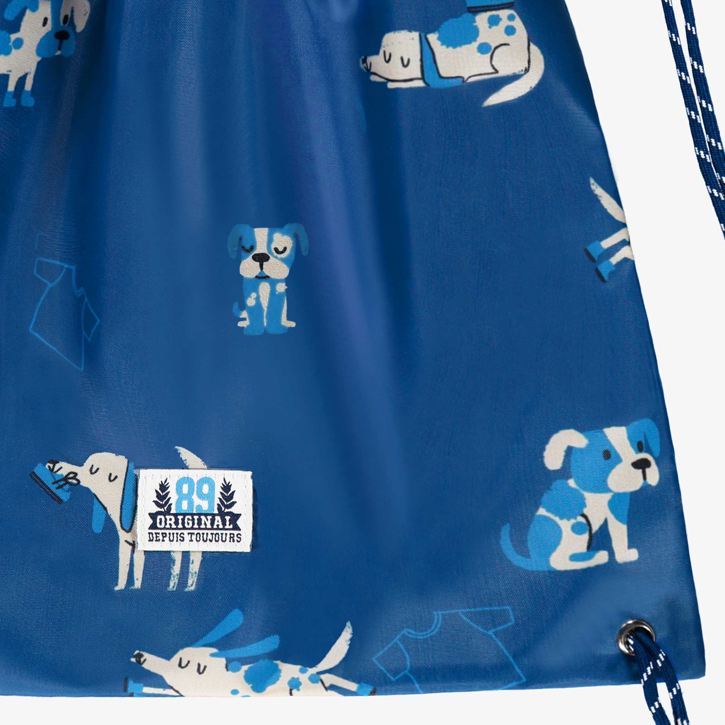 Dark blue all-purpose bag with dog all over print, child