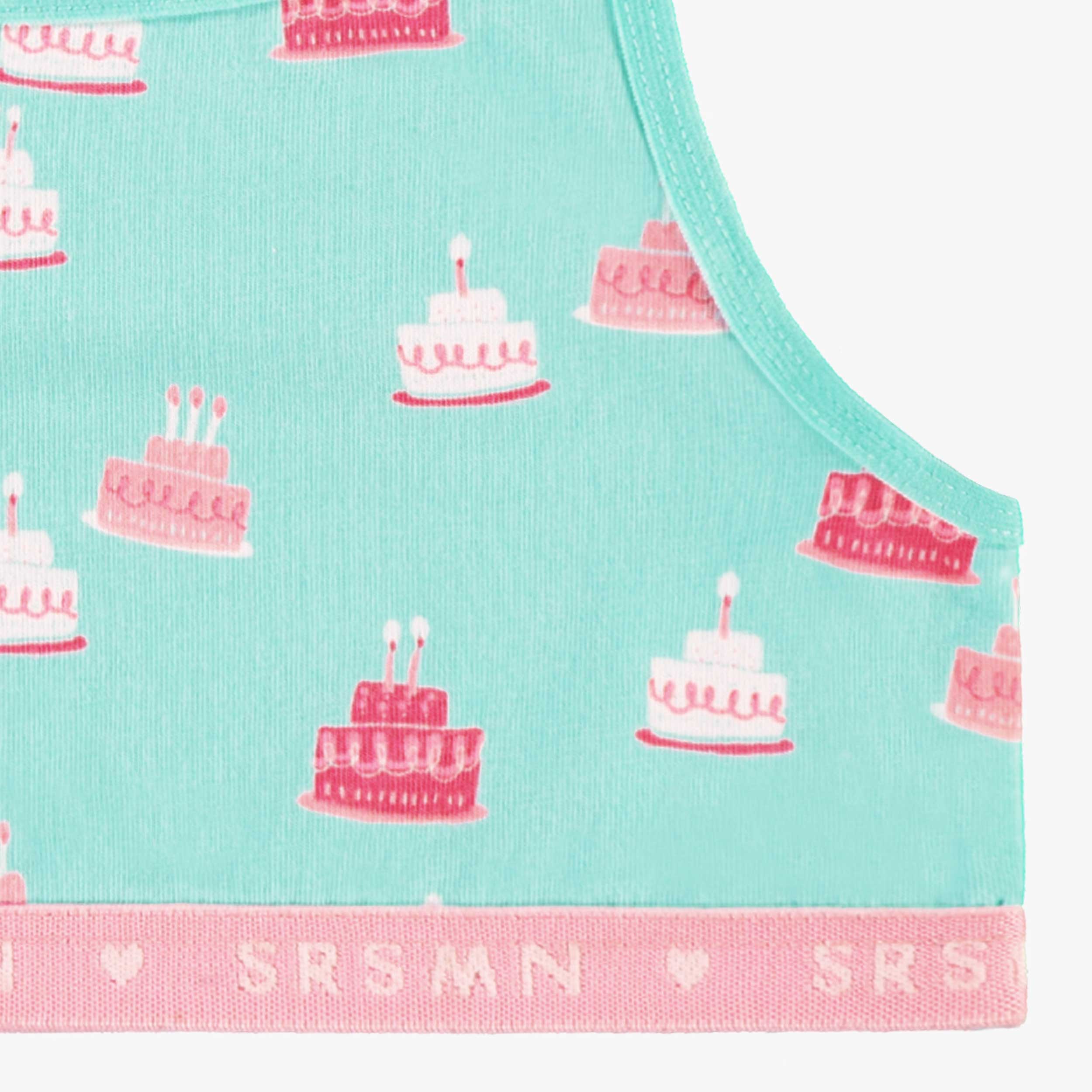 Zoom détails de la camisole courte turquoise à motifs de gâteaux, enfant