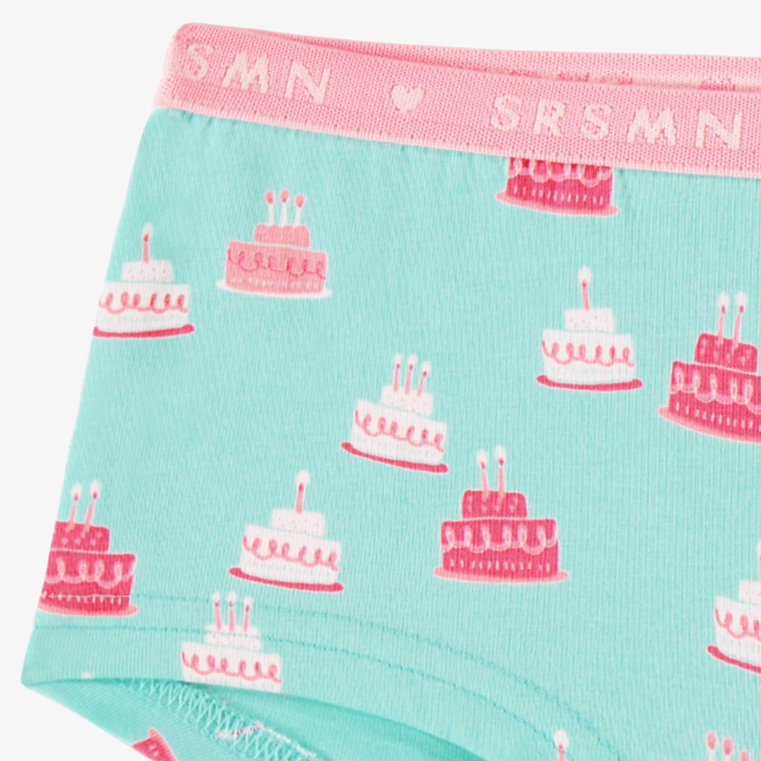 Zoom détails de la culotte garçonne turquoise à motifs de gâteaux, enfant