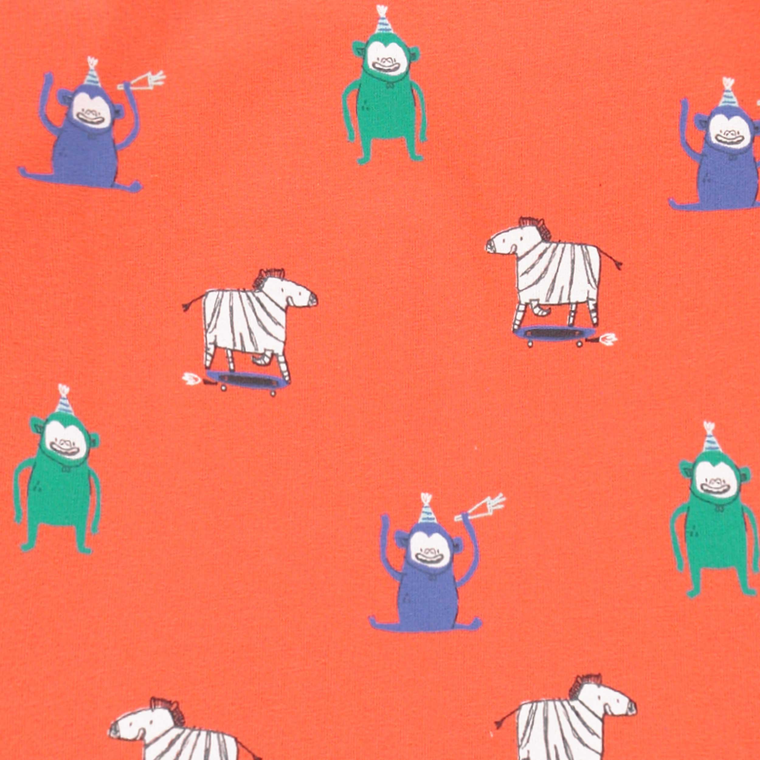 Zoom détails du boxer orange à motifs de singes et de zèbres, enfant