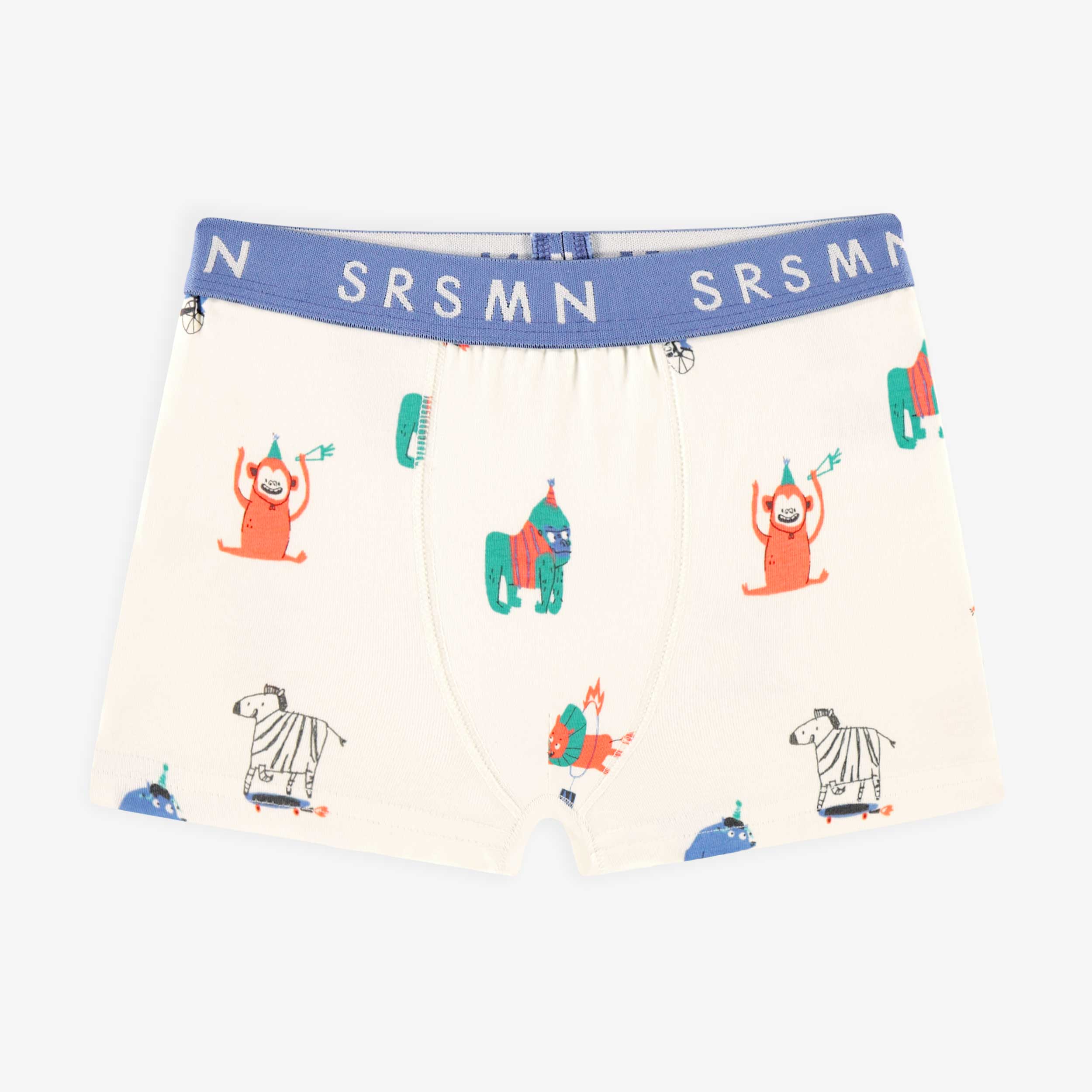 Cream boxer brief with animal all over print, child