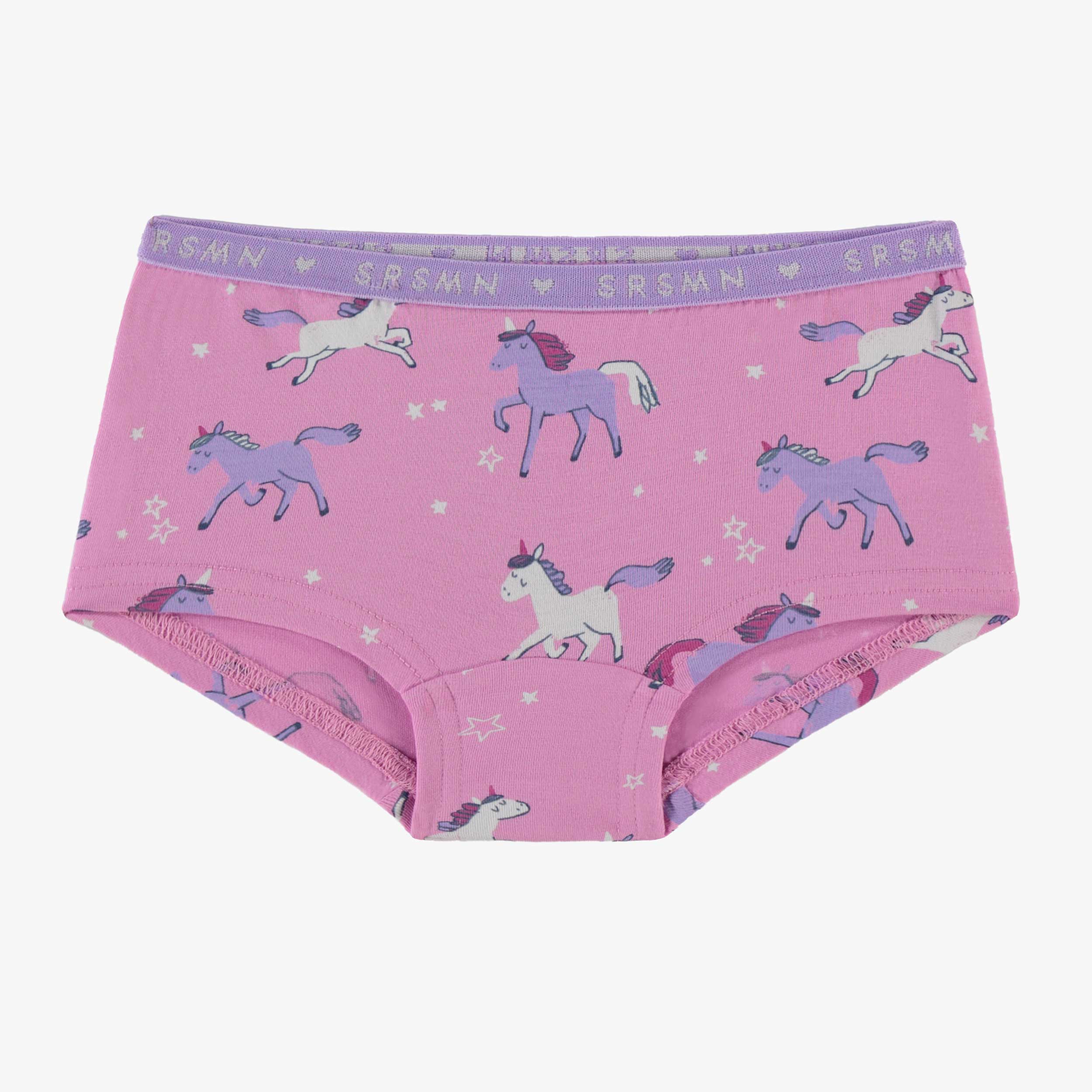 Culotte garçonne mauve à motifs de licornes, enfant