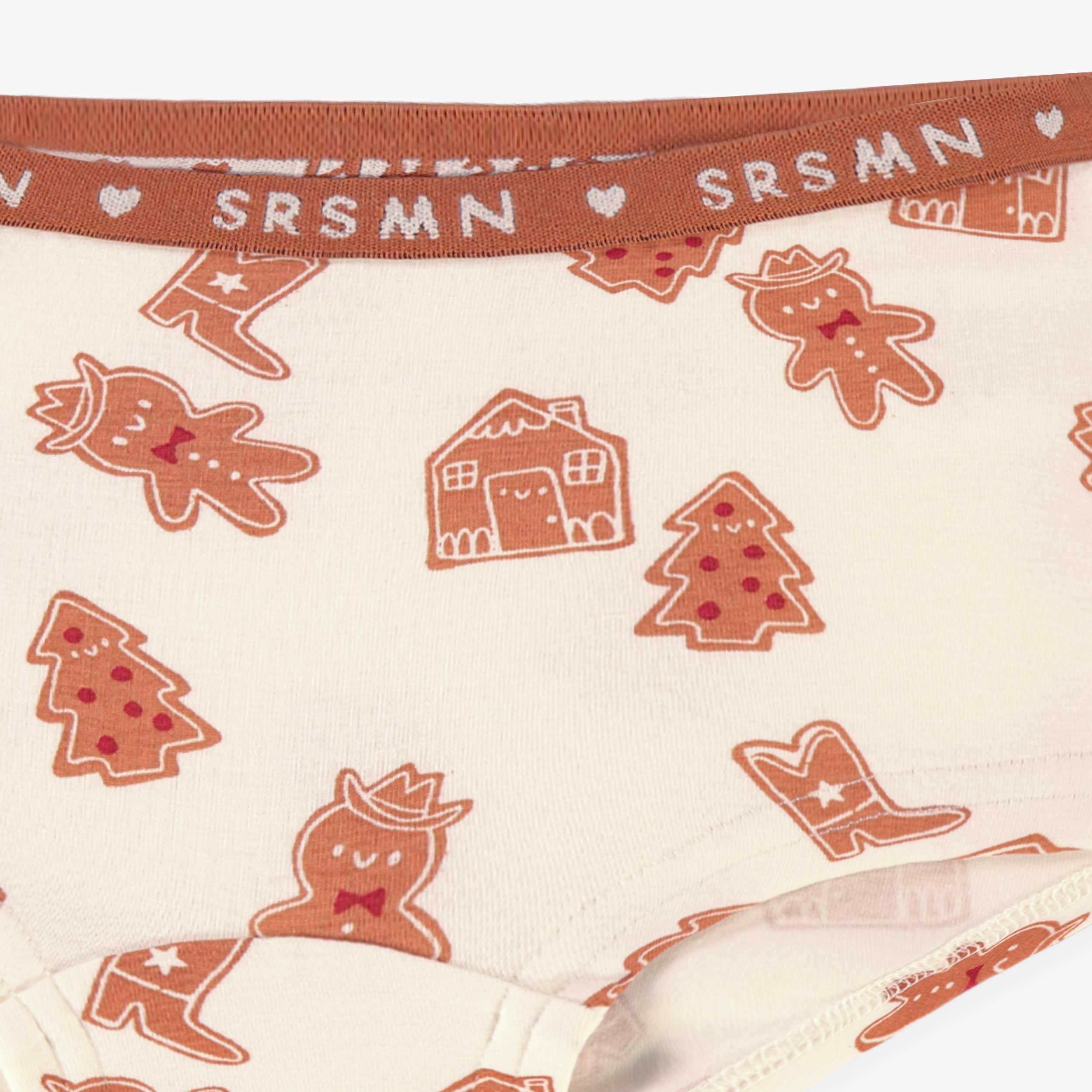 Zoom détails de la culotte garçonne crème à motifs pain d’épices, enfant
