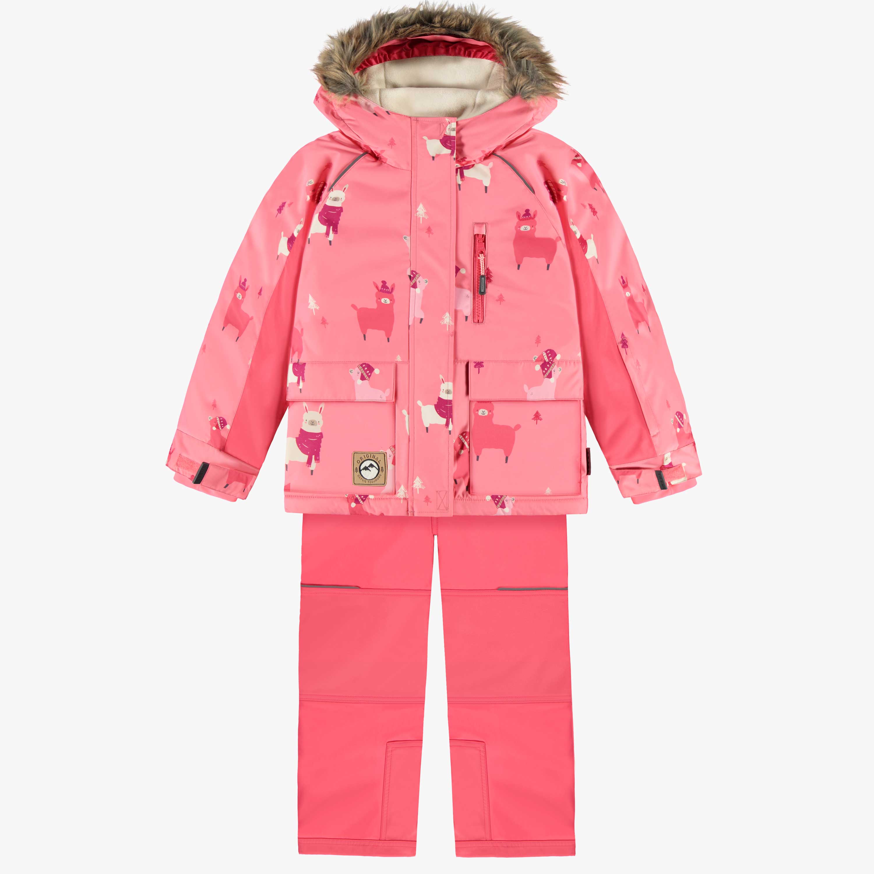 Habit de neige deux pièces rose à motifs de lamas, enfant