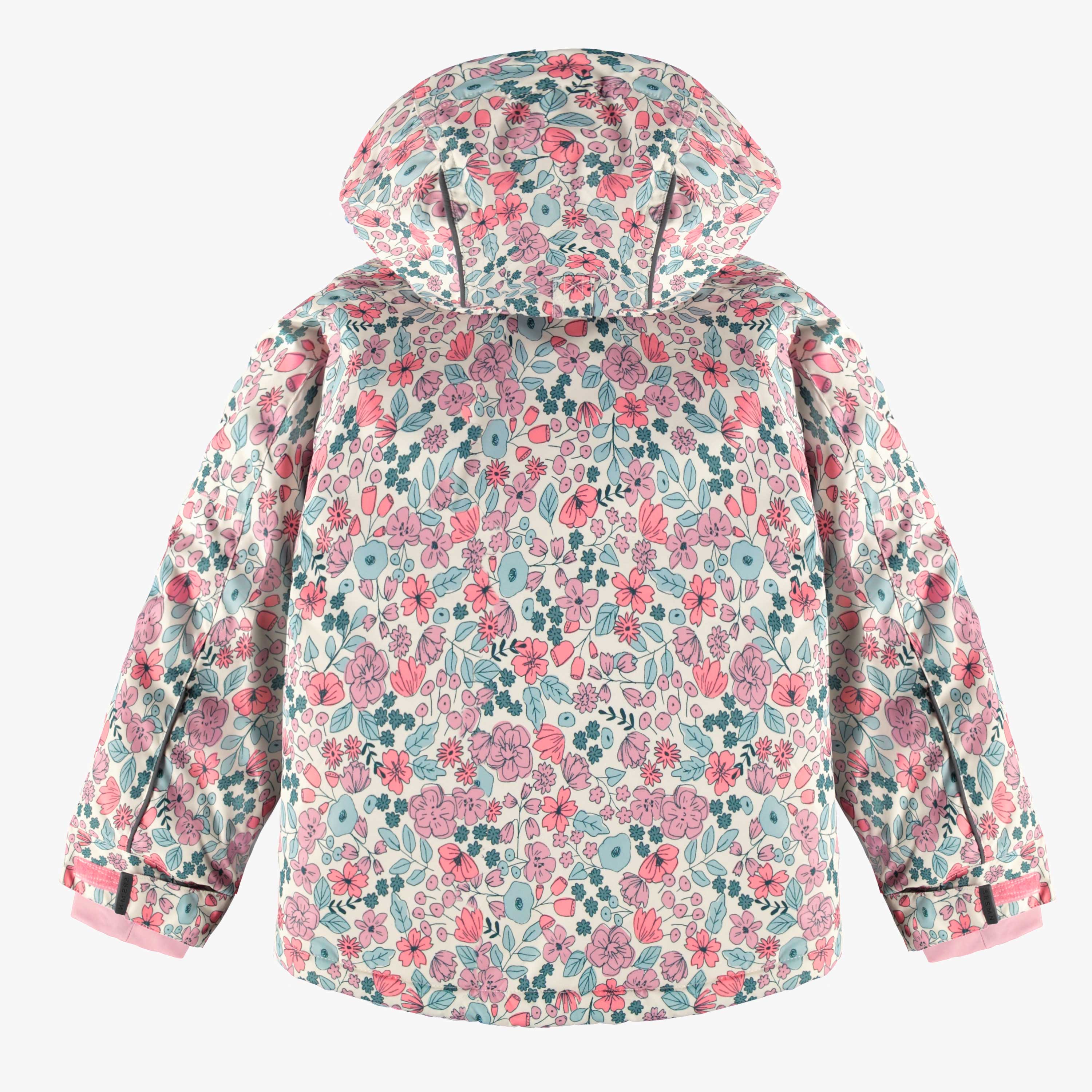 Pink two-piece snowsuit with floral print, child