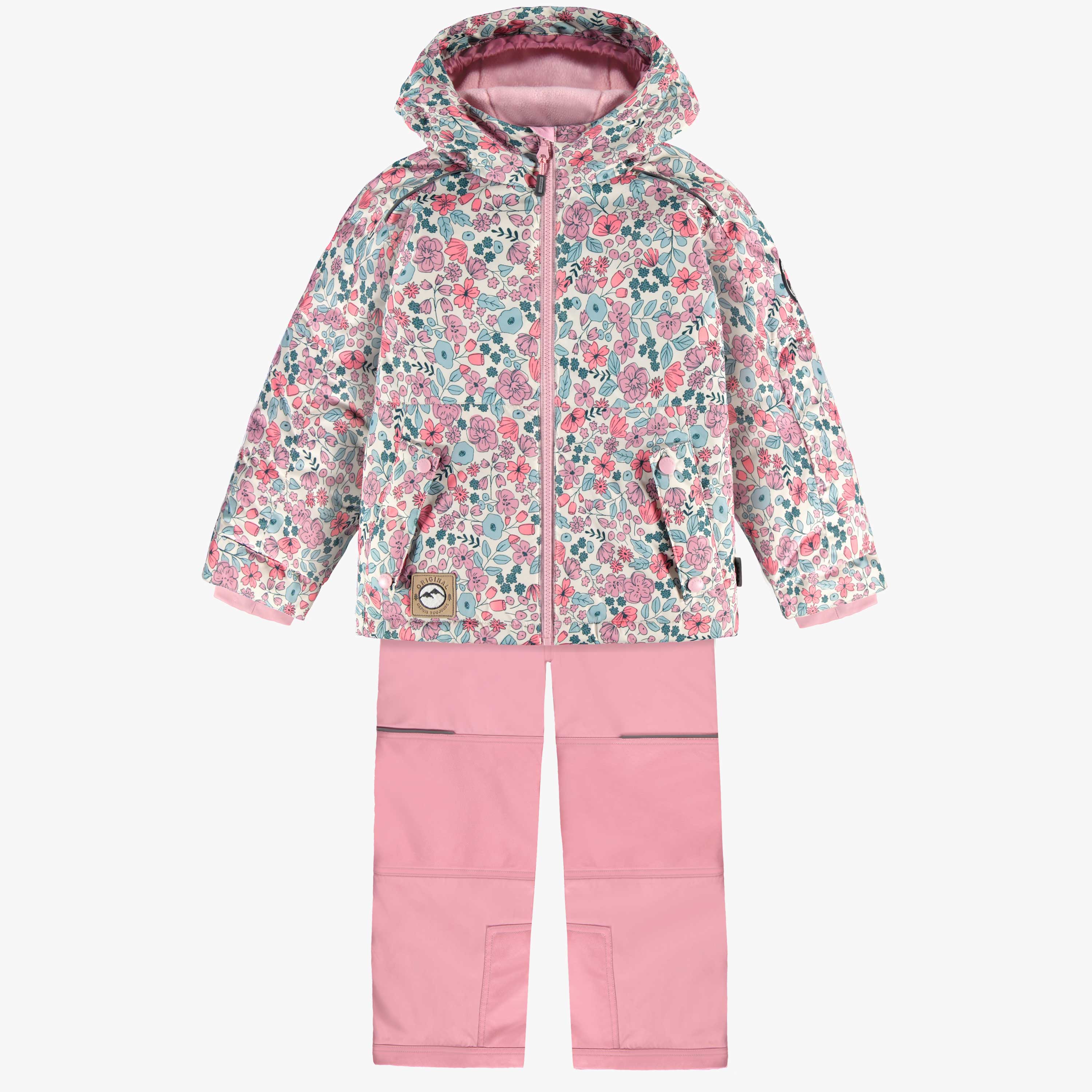 Habit de neige deux pièces rose avec fleurs, enfant