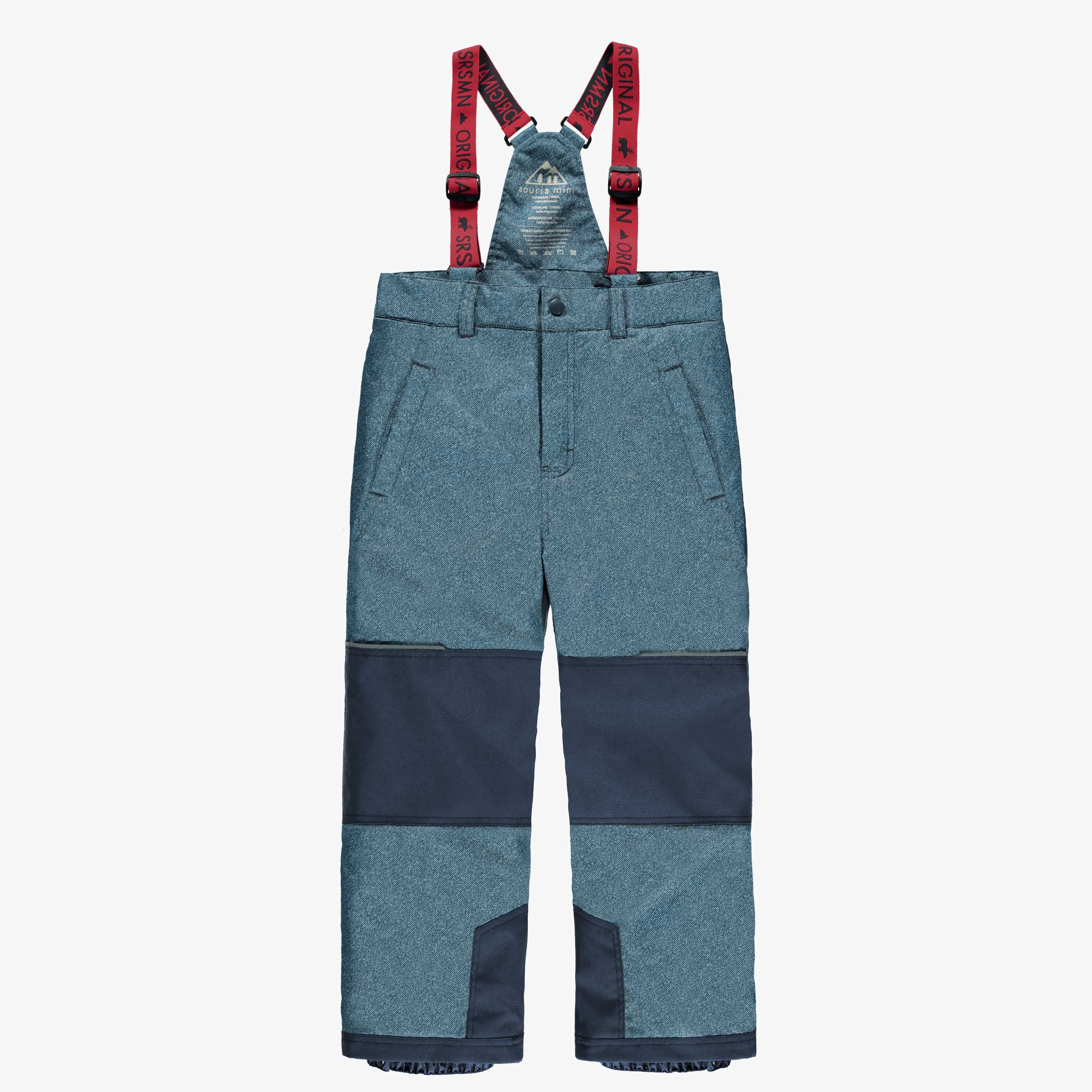 Pantalon de neige de l'habit de neige 3 en 1 bleu denim et rouge, enfant
