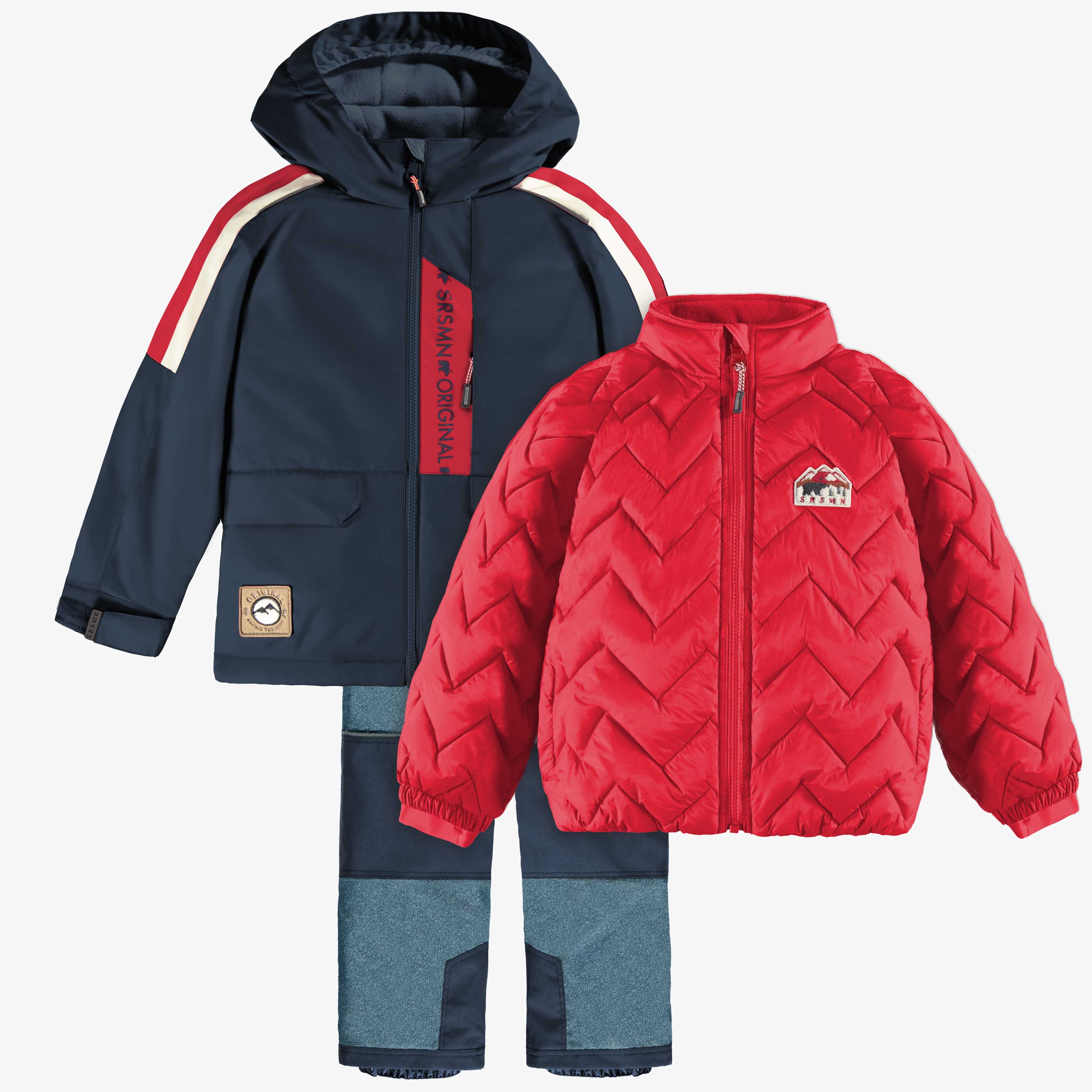 Habit de neige 3 en 1 bleu denim et rouge, enfant