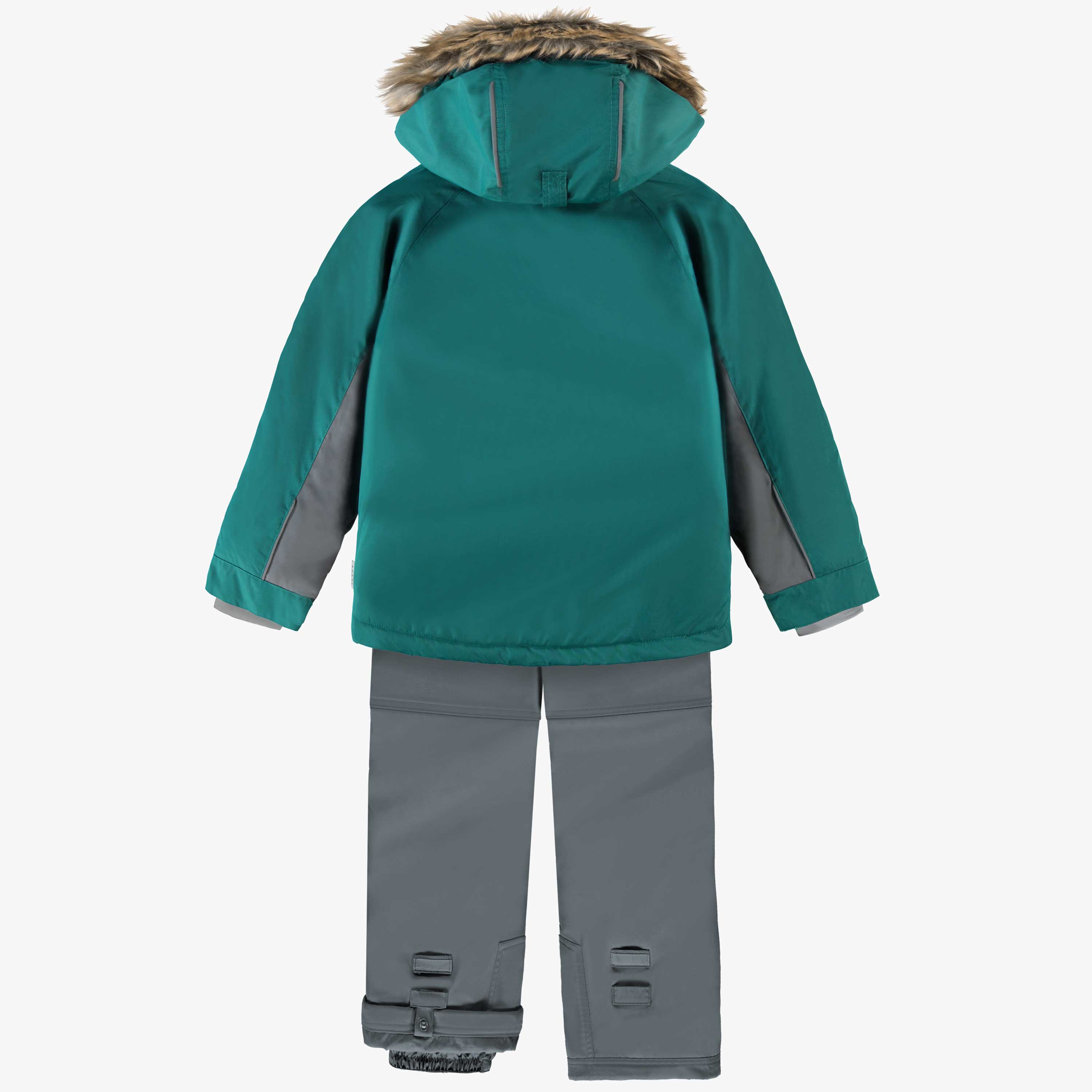 Emerald green and grey two-piece snowsuit, child