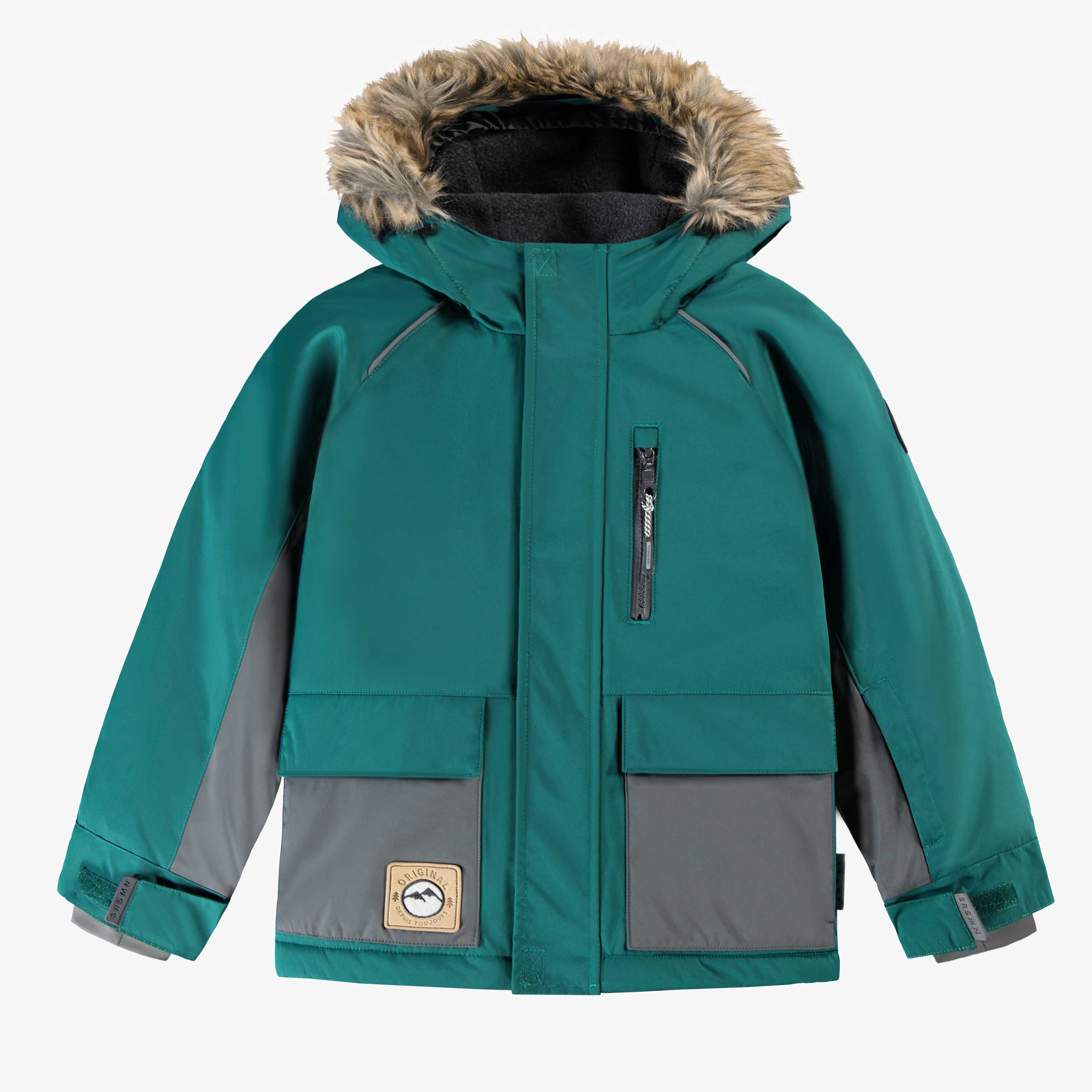 Manteau de l'habit de neige deux pièces vert émeraude et gris, enfant