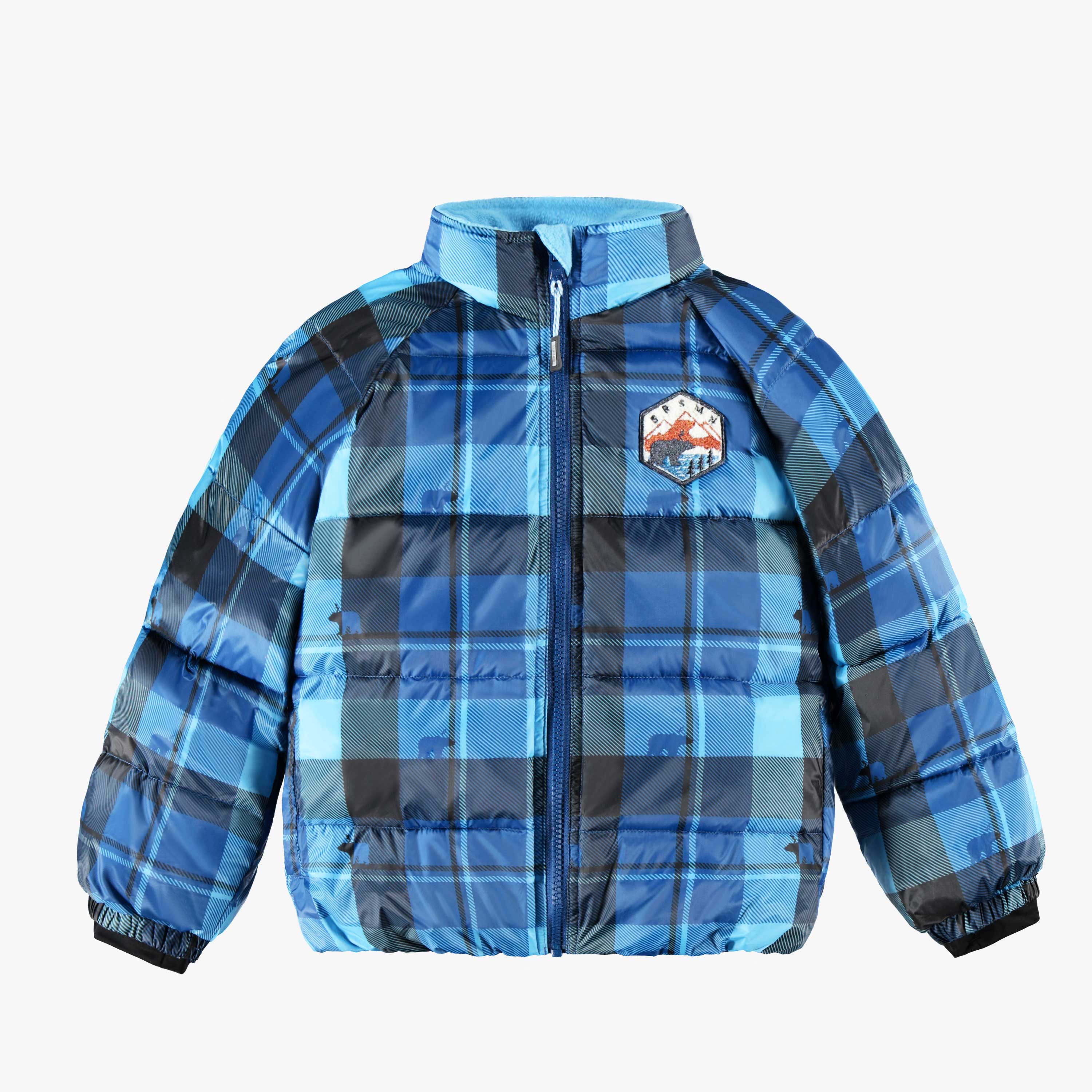 Doudoune des manteaux de l'habit de neige 3 en 1 bleu, carreaux et noir, enfant