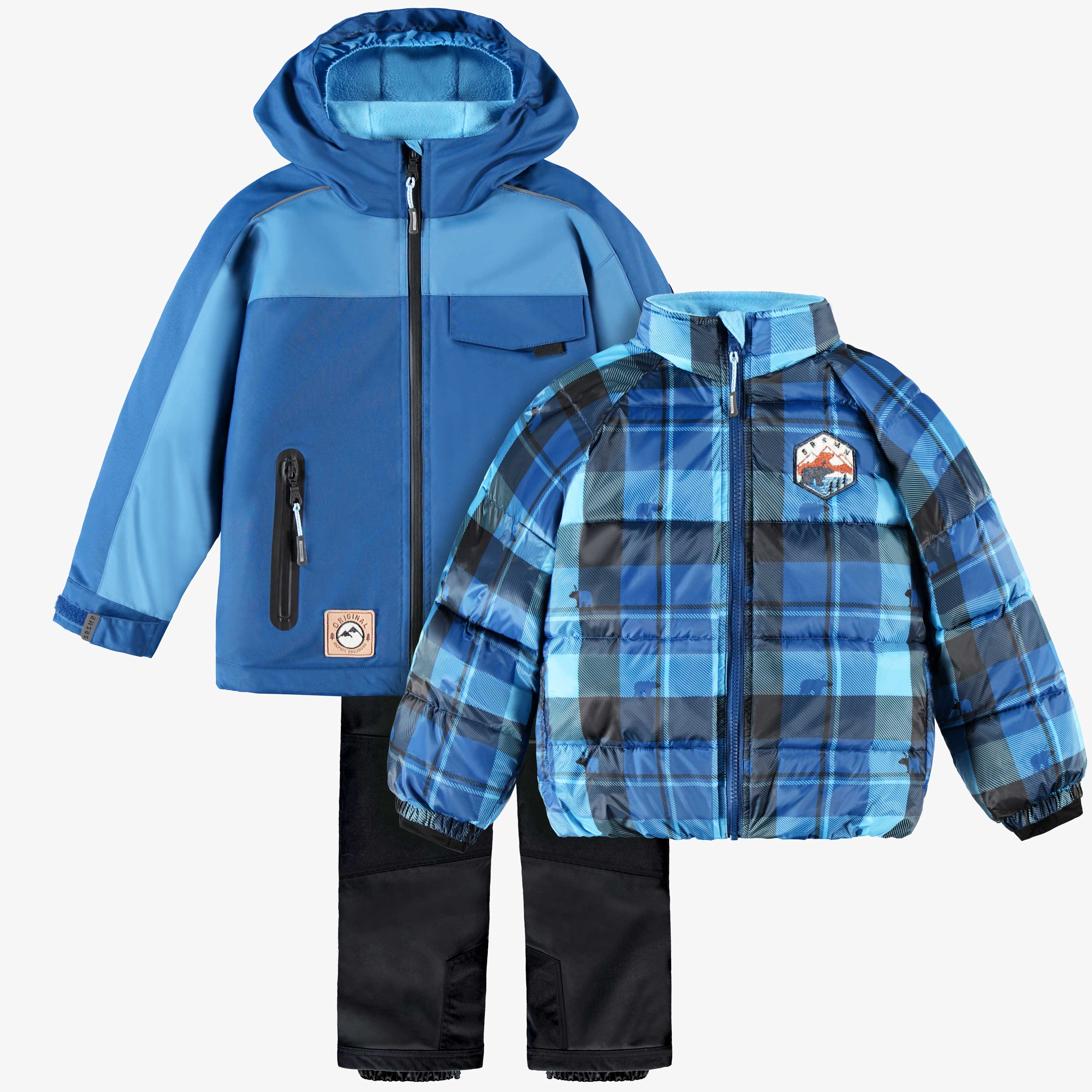 Habit de neige 3 en 1 bleu, carreaux et noir, enfant