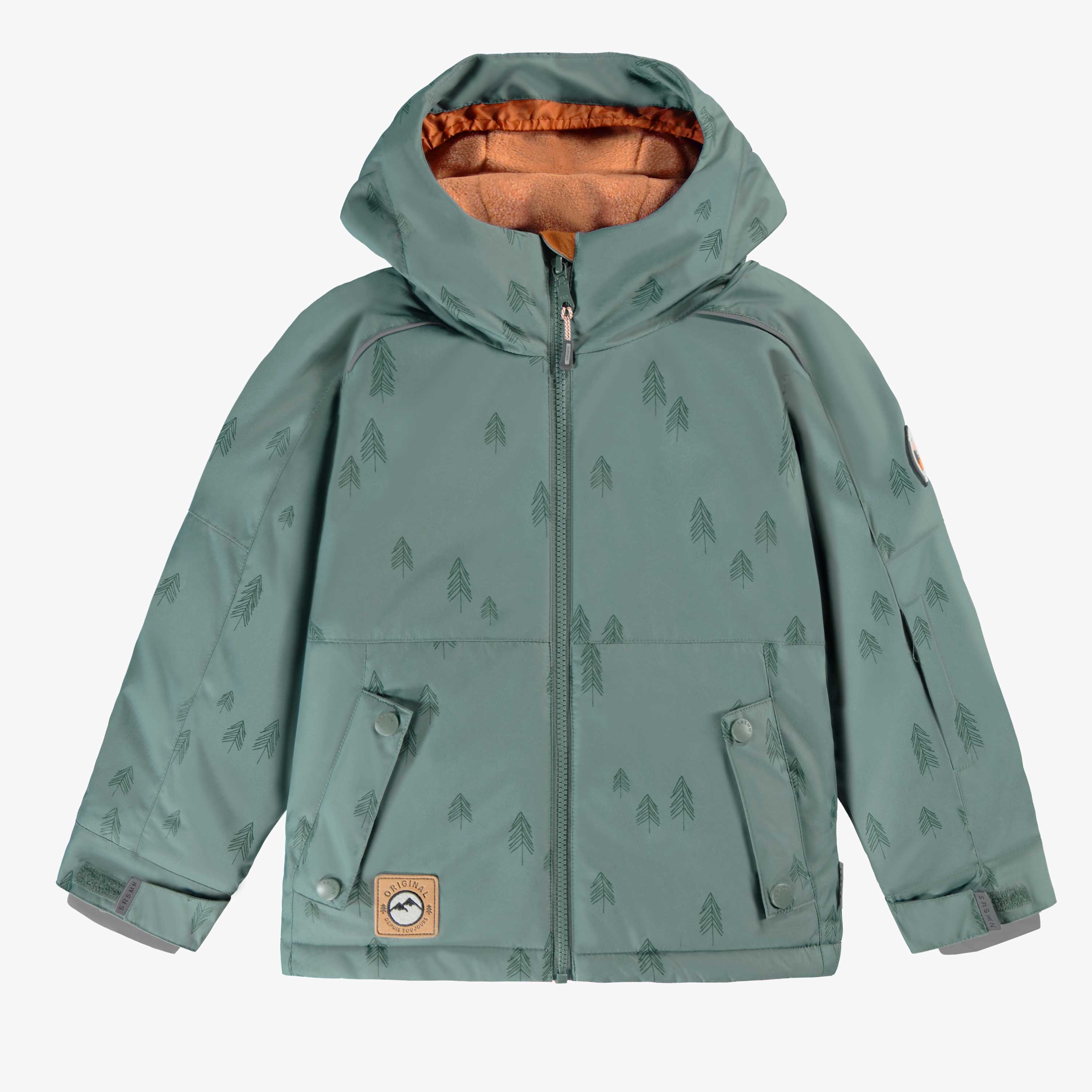 Manteau de l'habit de neige deux pièces vert avec motifs de sapins, enfant