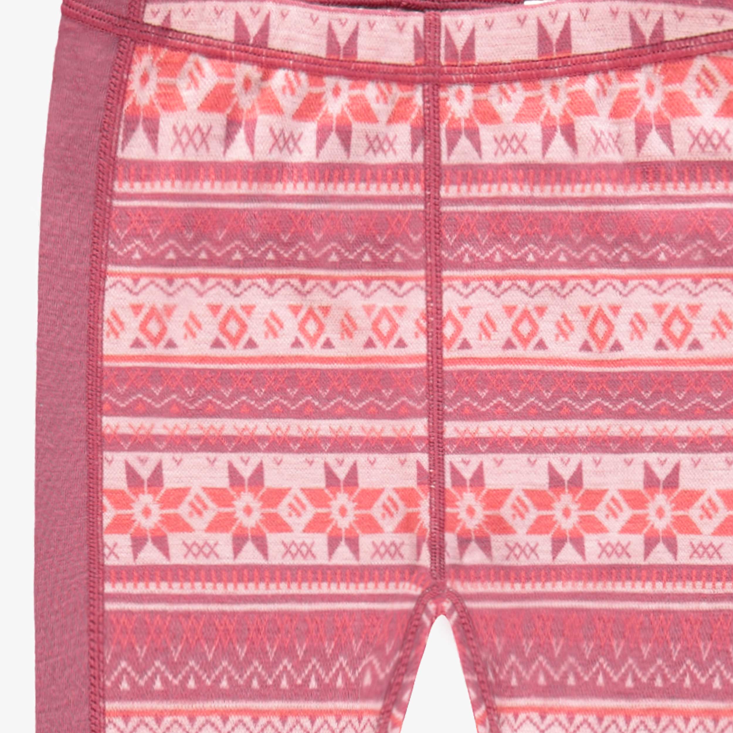 Zoom détails du legging rose en laine mérinos avec motifs jacquard, enfant